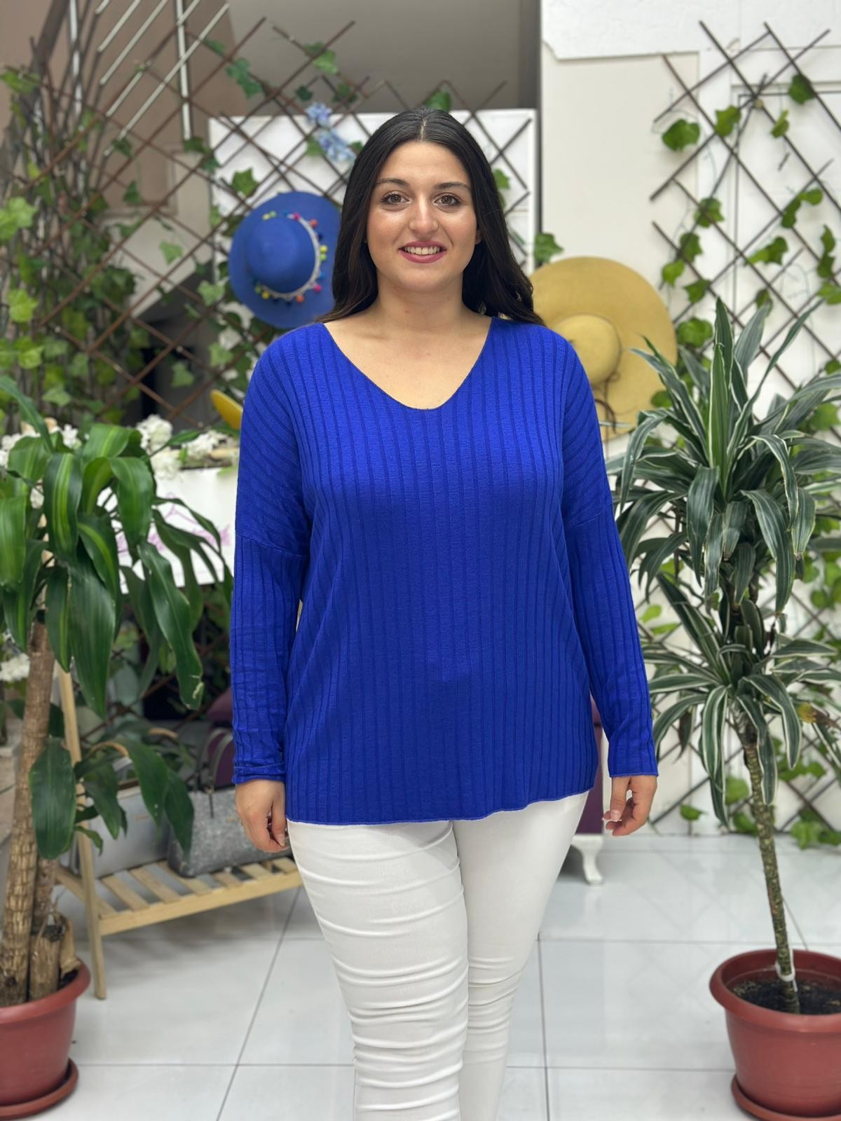 NC213362 İtalyan Vyaka Çizgili Triko Bluz Saks