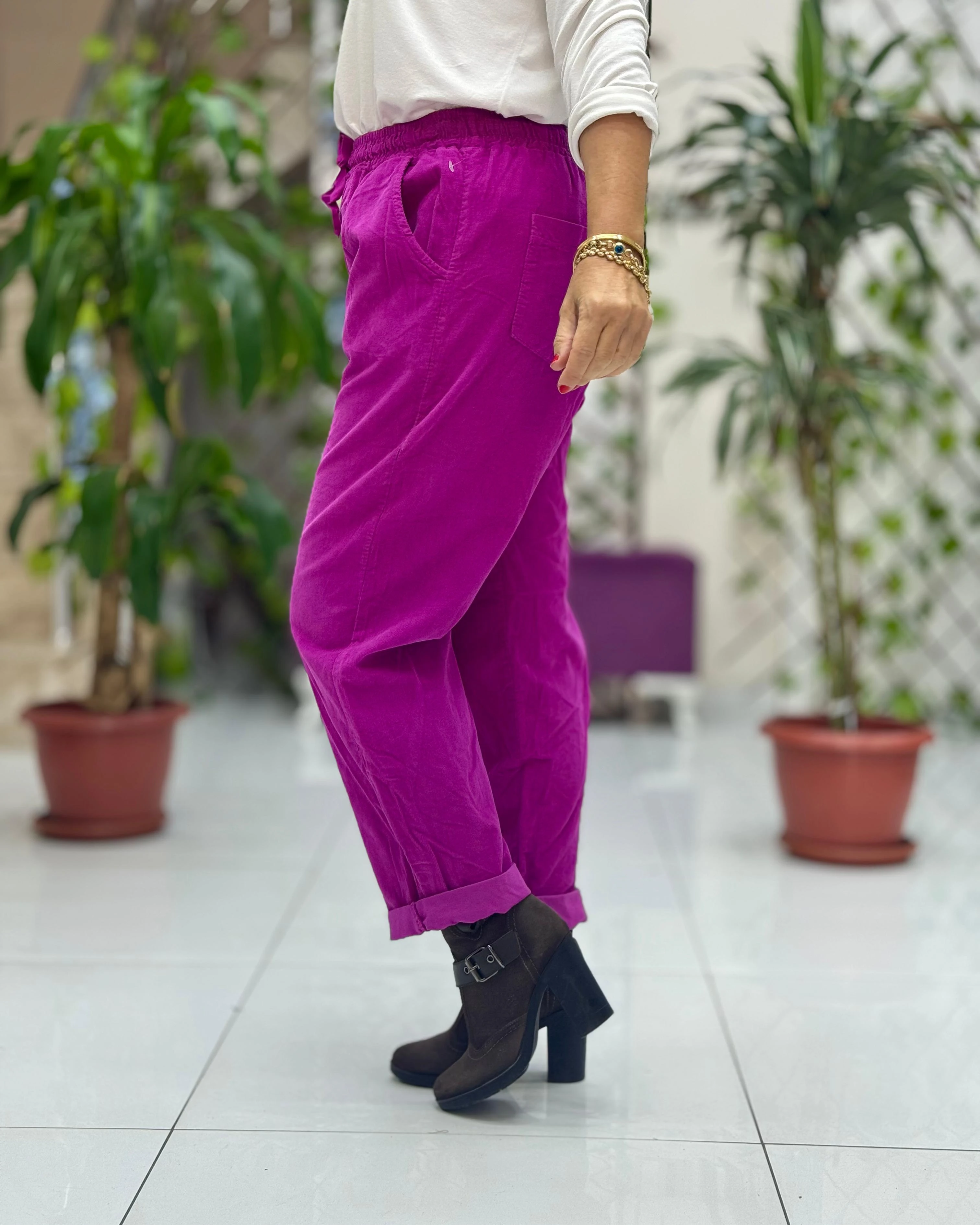 YG3005 Beli Bağcıklı İtalyan Kadife Pantolon Pembe