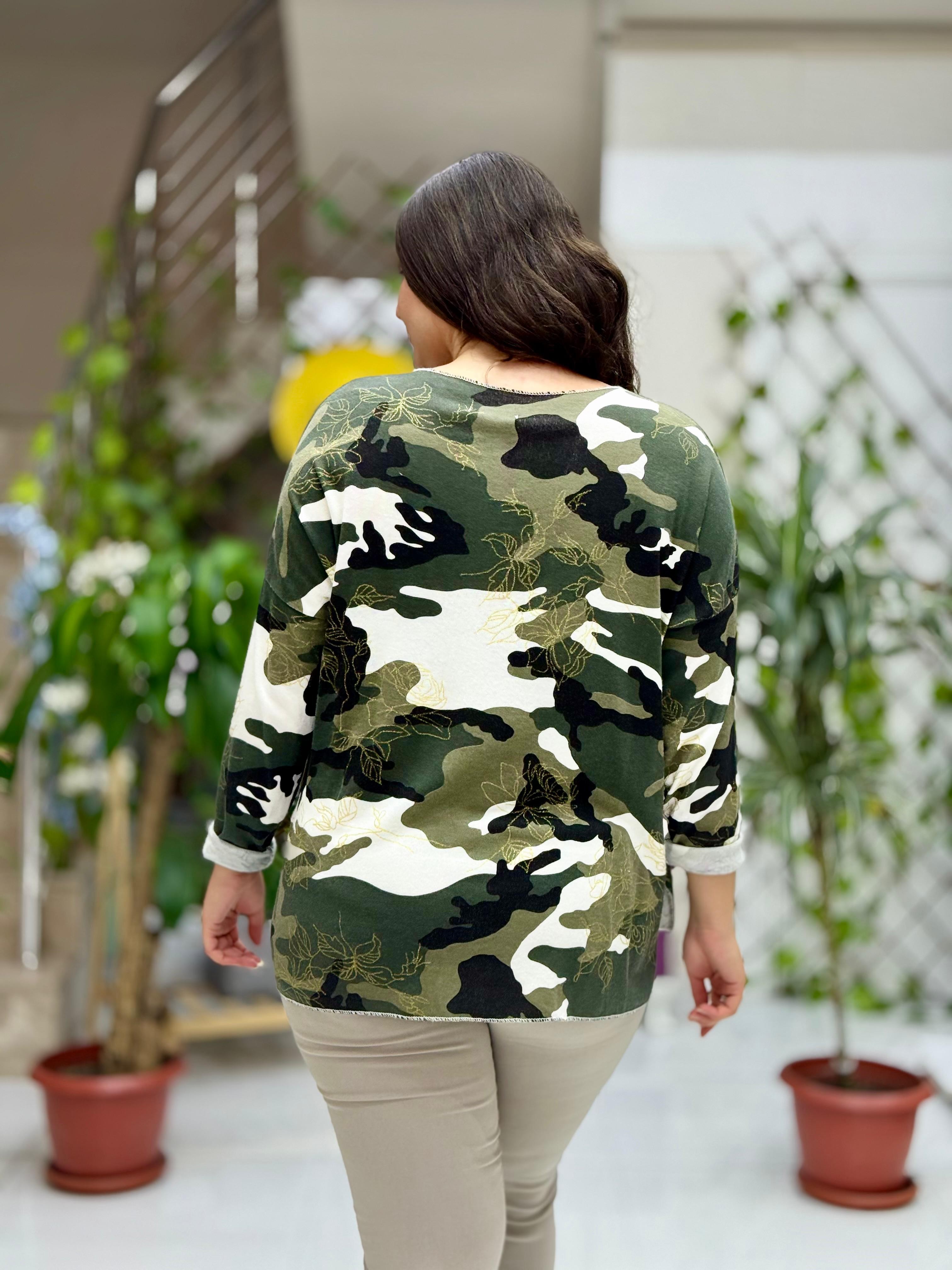 LS68115 Kamuflaj Desen Triko İtalyan Bluz