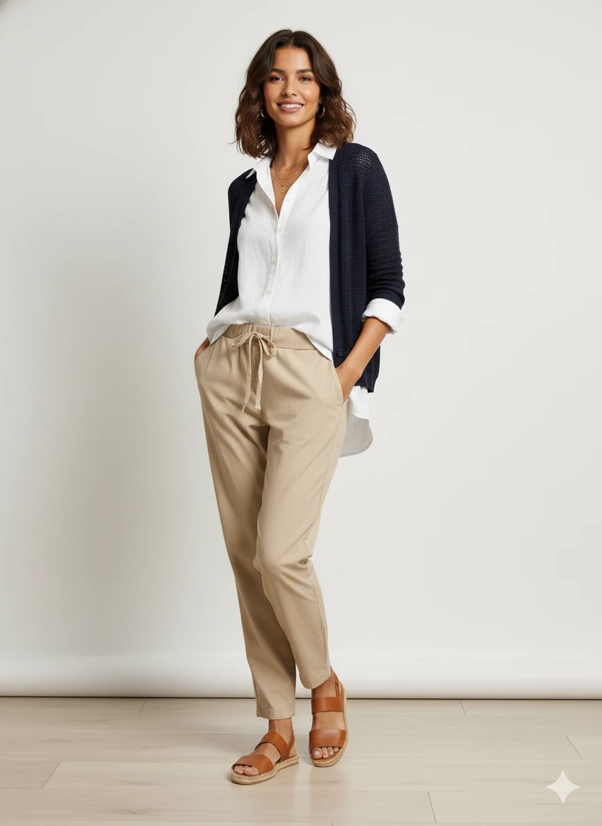 AY18008 Likralı Coton Pantolon Büyük Kalıp Bej