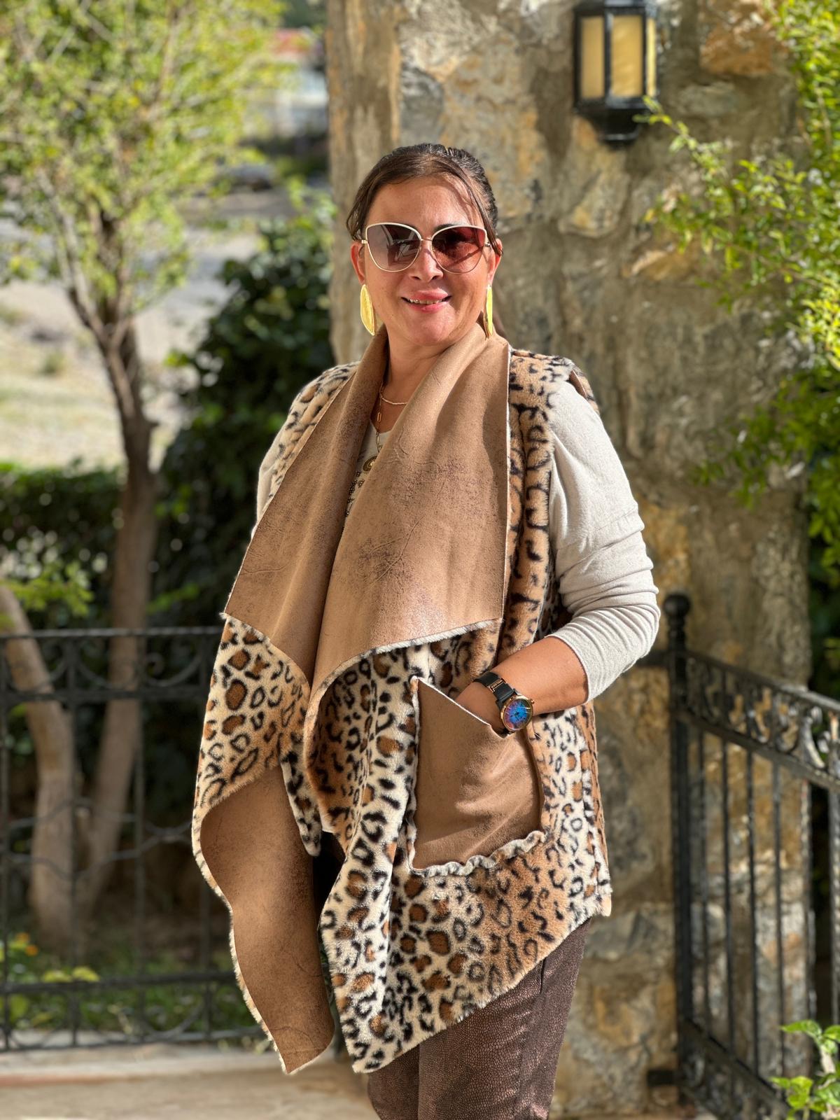 NC8470 İtalyan Çift Taraflı Nubuk-Kürk Yelek Camel