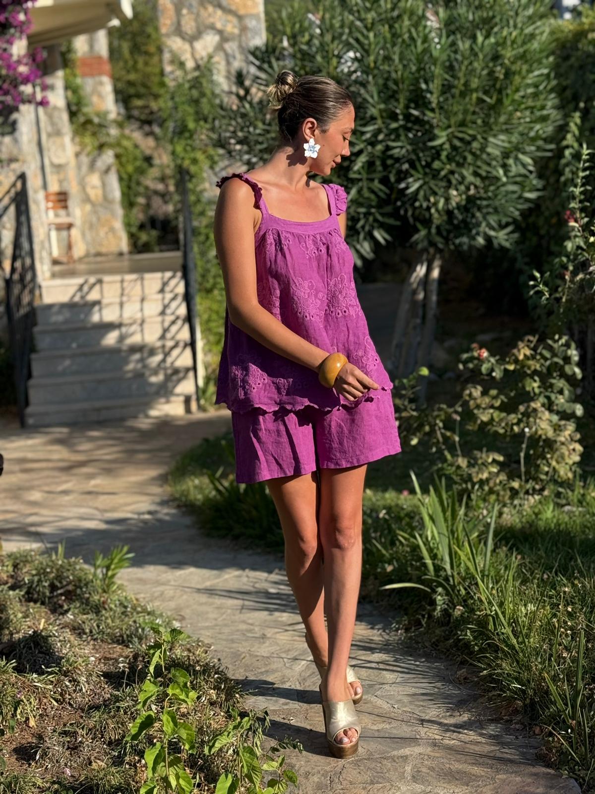 N10661 Traje Italiano Lino Ciruela