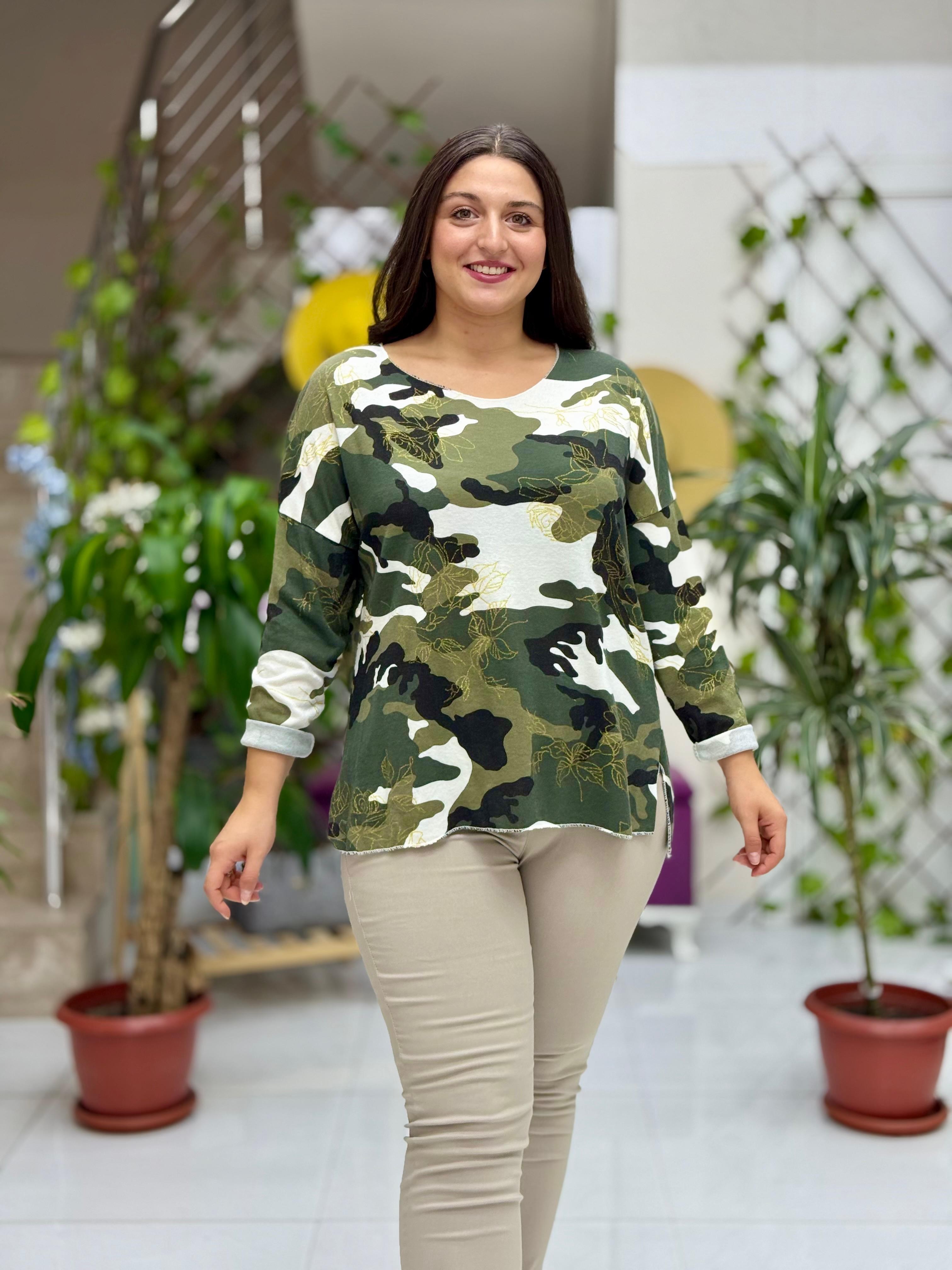 LS68115 Kamuflaj Desen Triko İtalyan Bluz