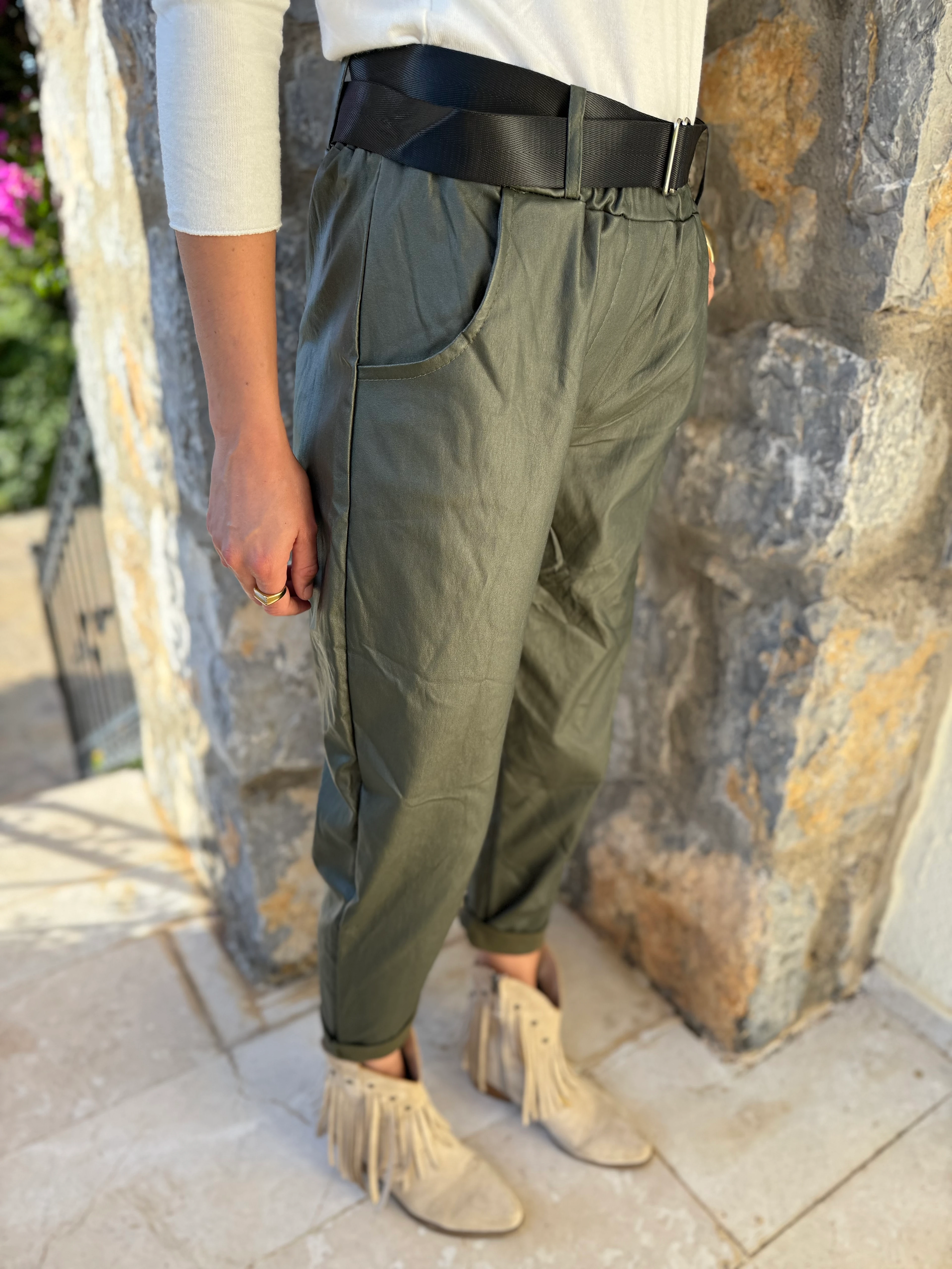 NC8600 İtalyan Deri Pantolon Yeşil