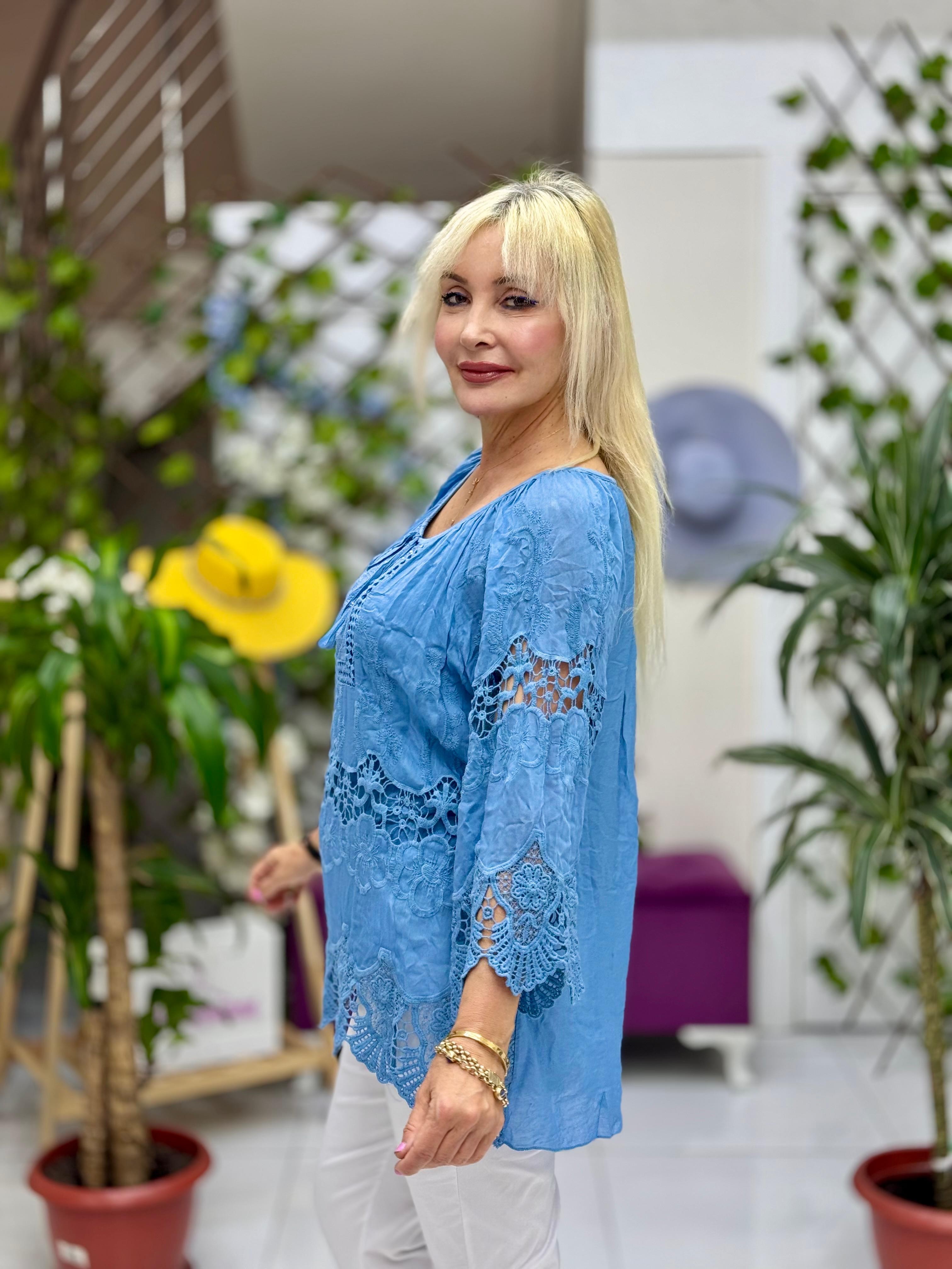 NC20428 İtalyan Klasik İpek Bluz Mavi