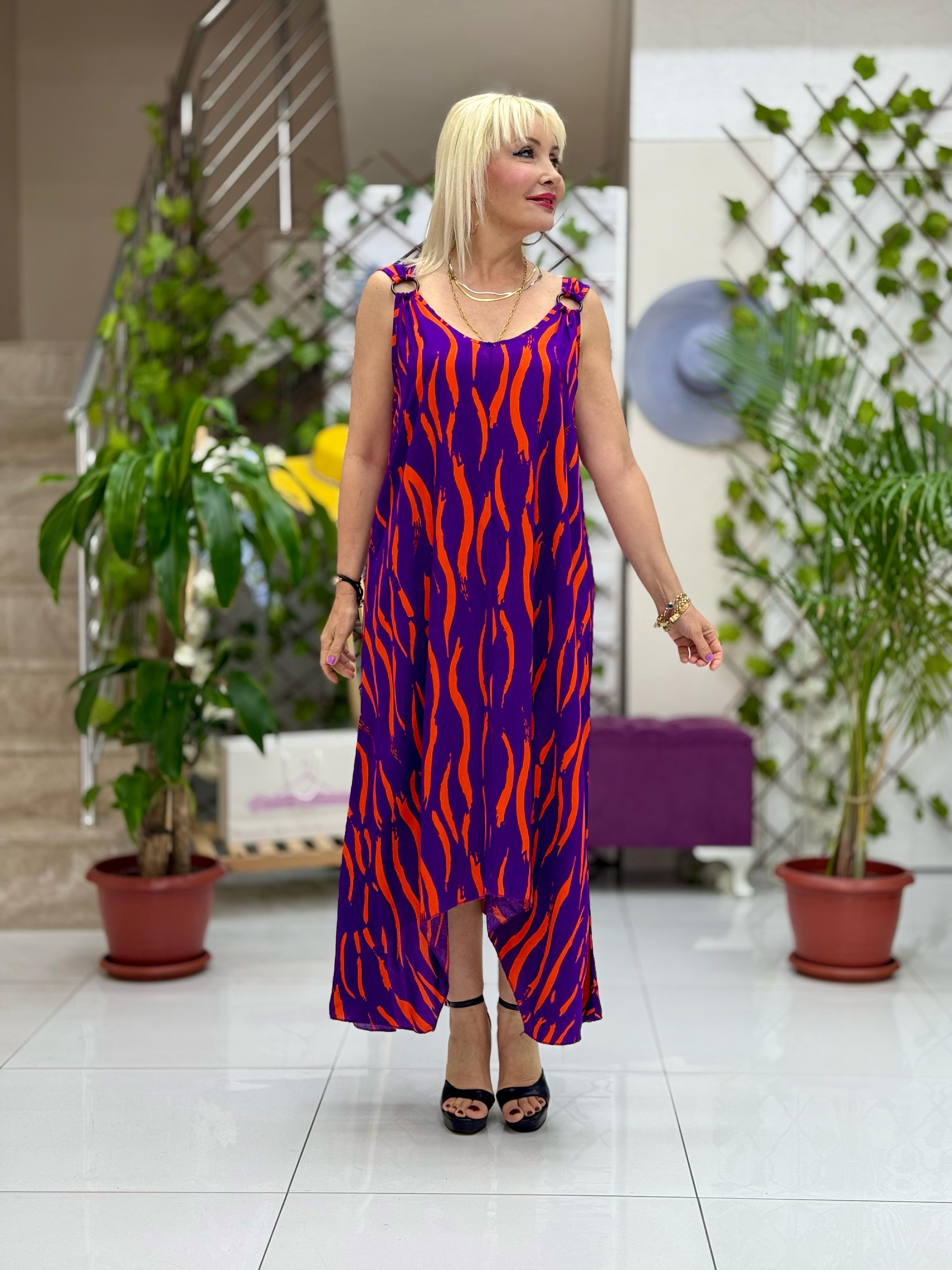 HL14008 Omzu Halkalı Askılı Viskon Hilal Elbise