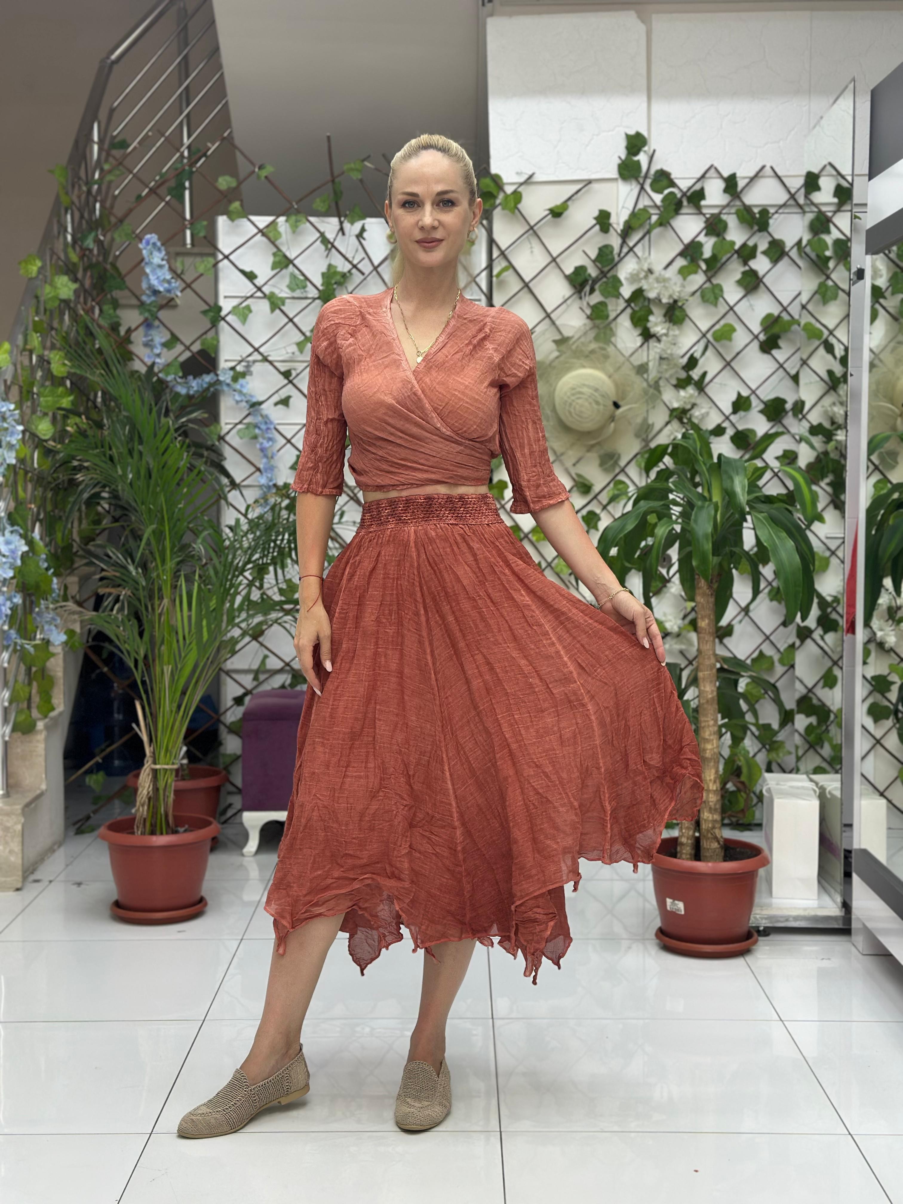 MR40309 Coton Etek Crop Takım Kiremit