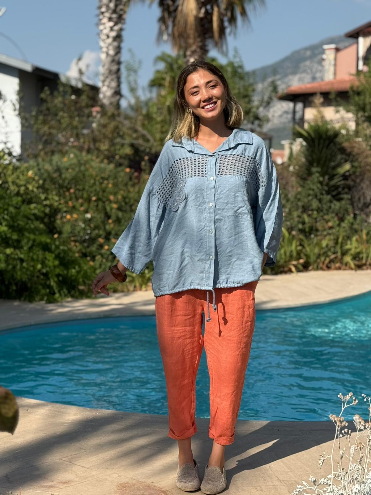 N23003 Blusa Lino Algodón Italiano Visón