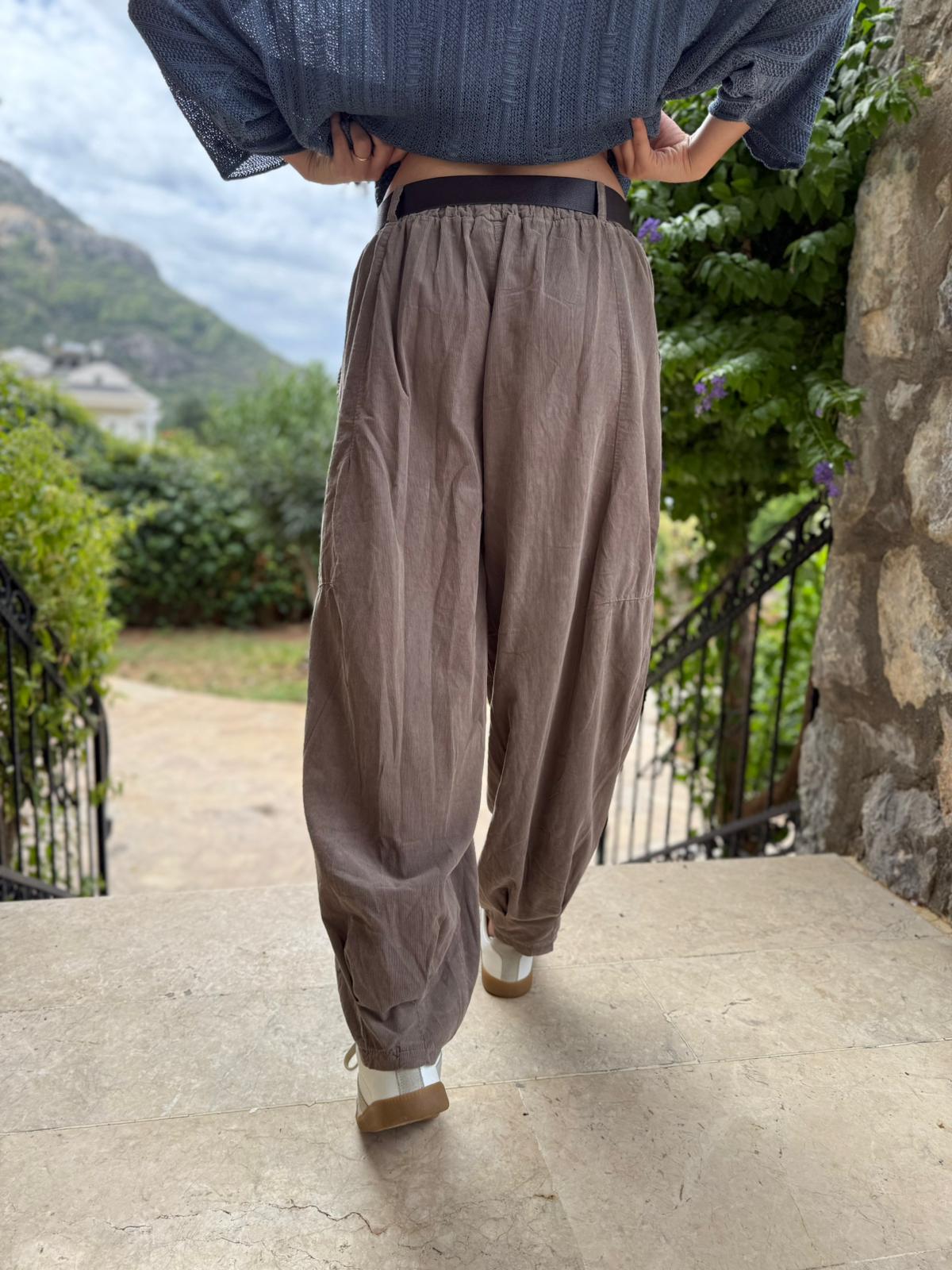 LS2203 İtalyan Kemerli Kadife Pantolon Vizon