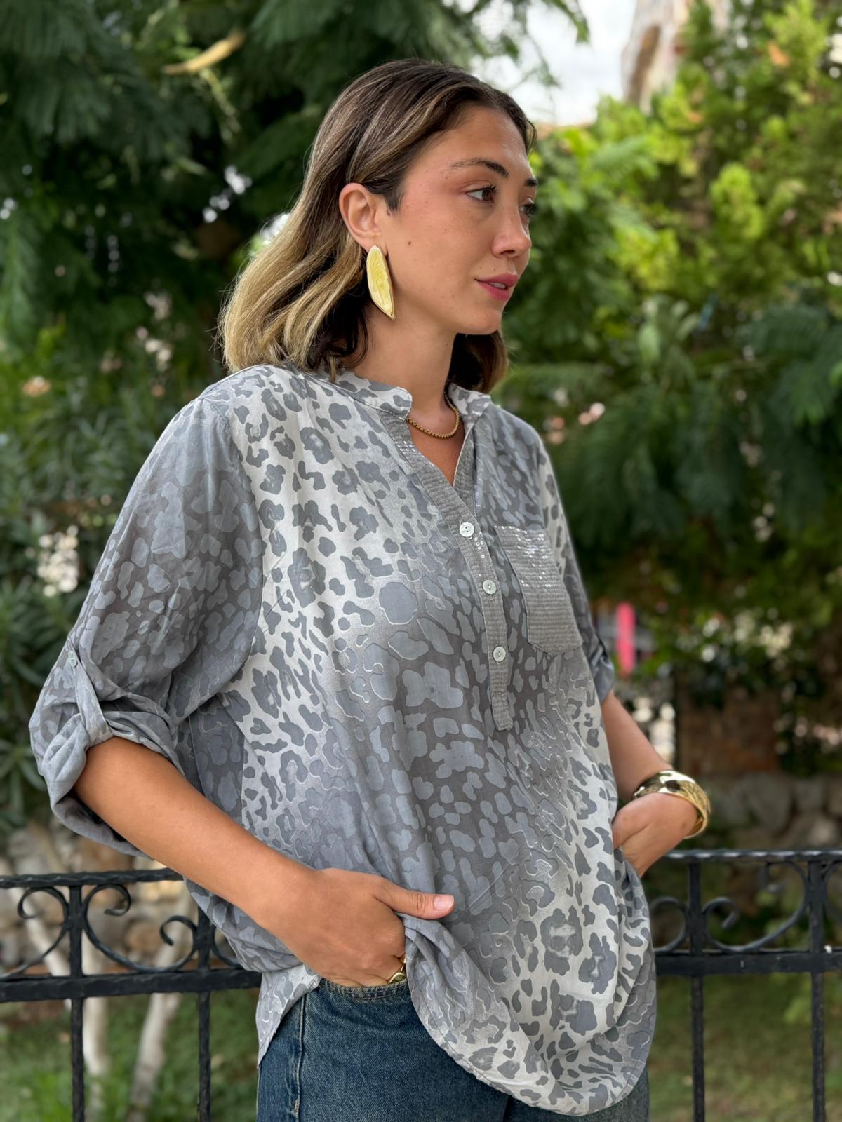 NC63107 İtalyan Coton Bluz Gri