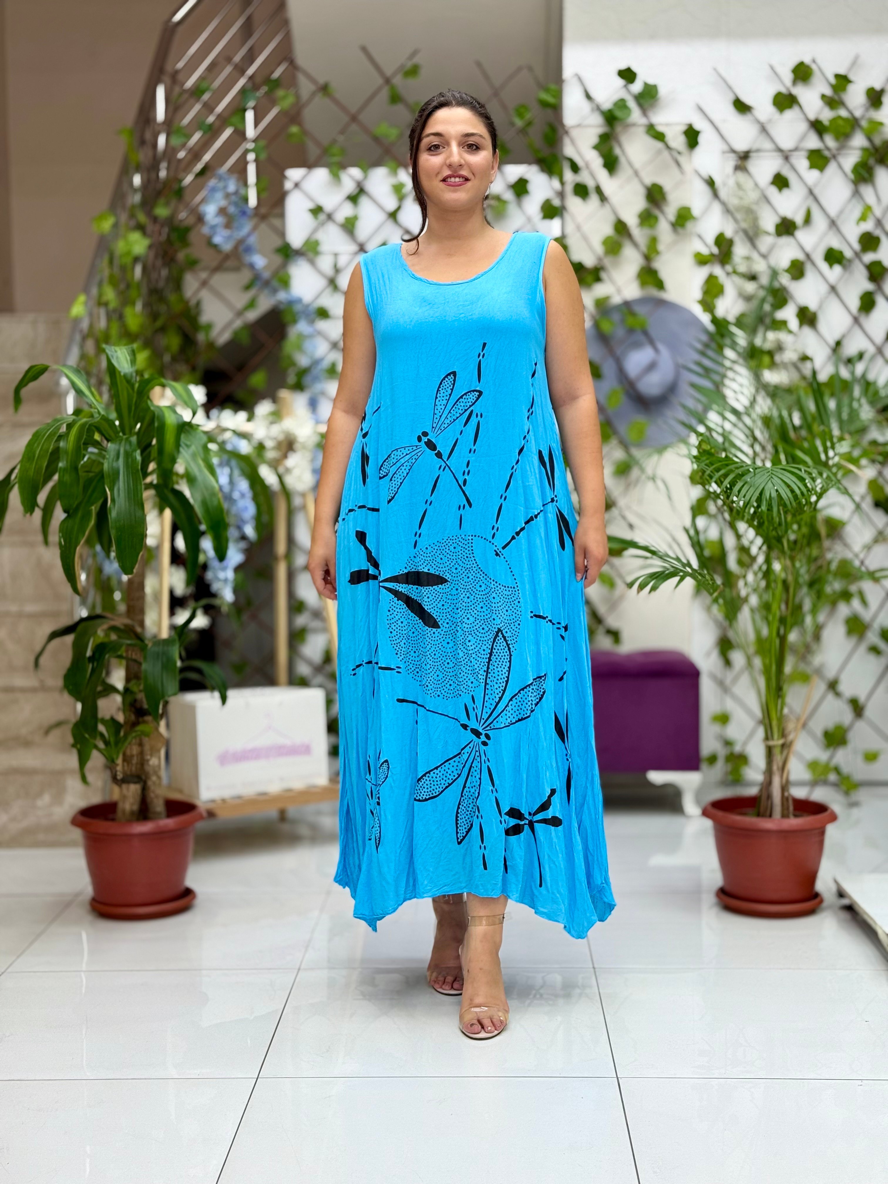 M1046 Vestido Voile Sin Mangas Turquesa