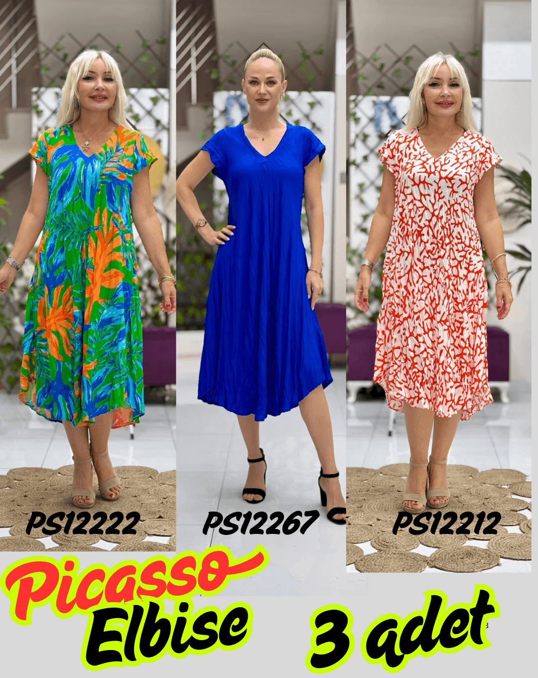 PS12211/12267/122123 adet Viskon Picasso Elbise