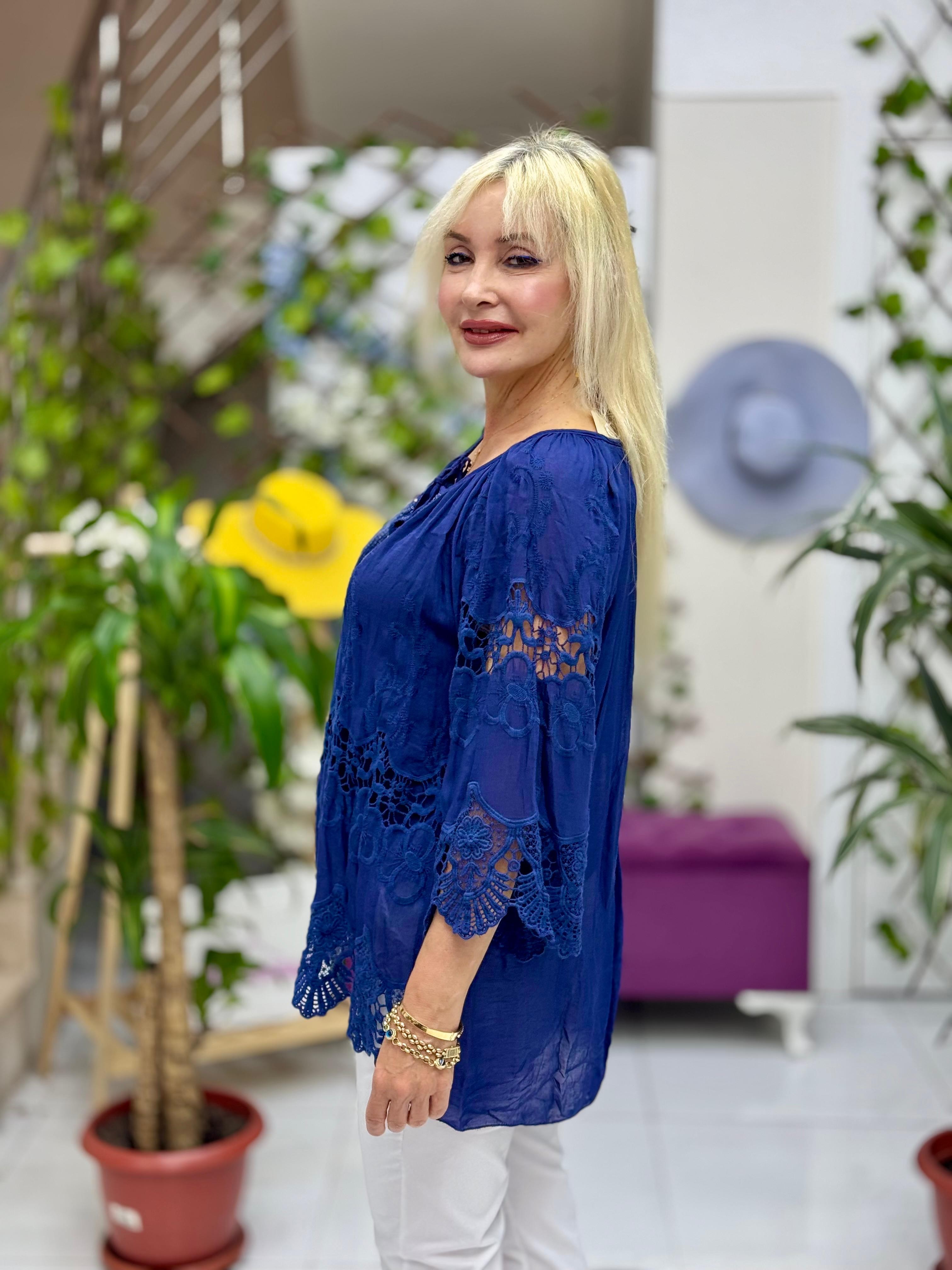 NC20428 İtalyan Klasik İpek Bluz Lacivert