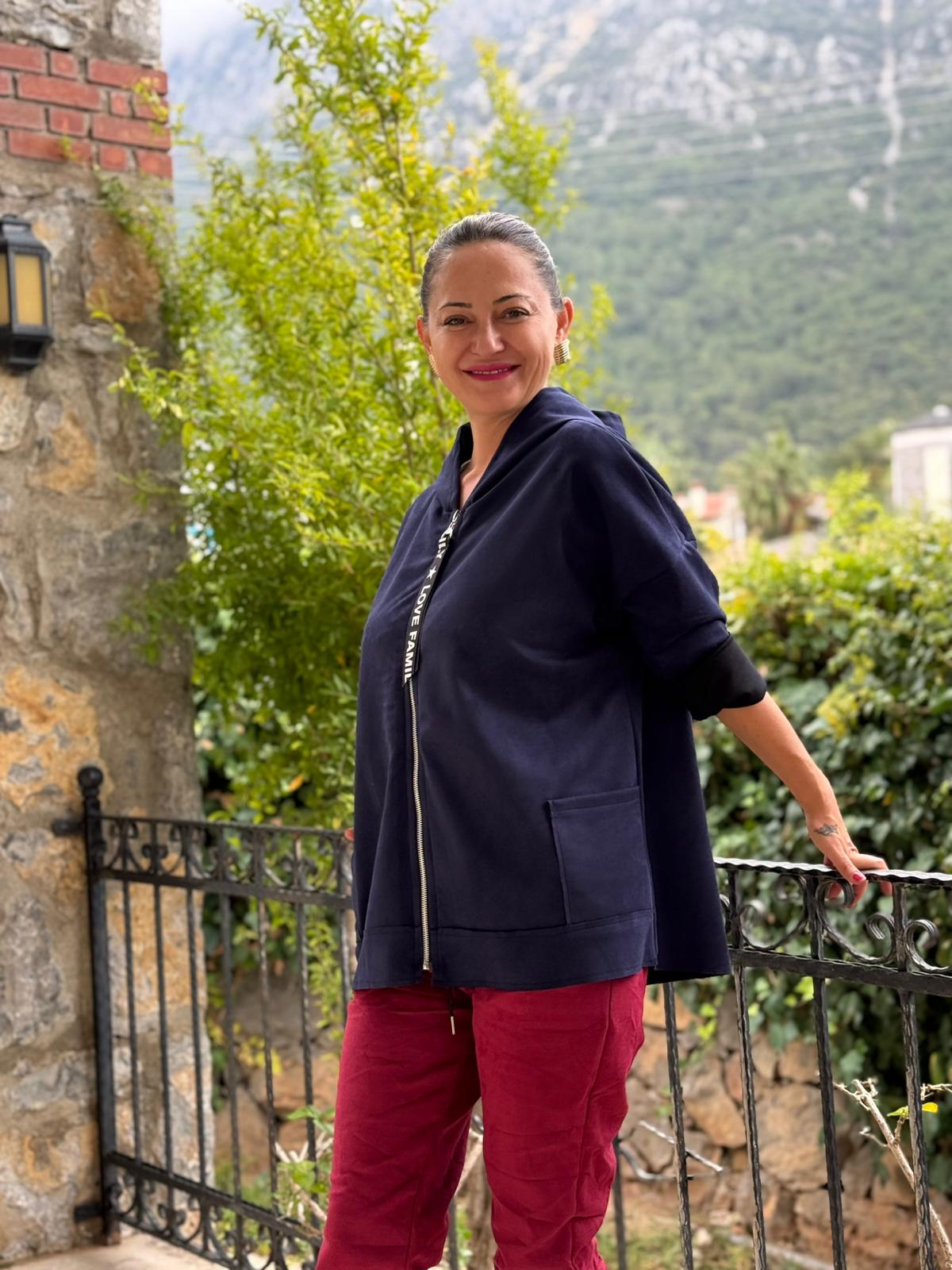 YG12477 Kapişonlu Süet İtalyan Ceket Lacivert