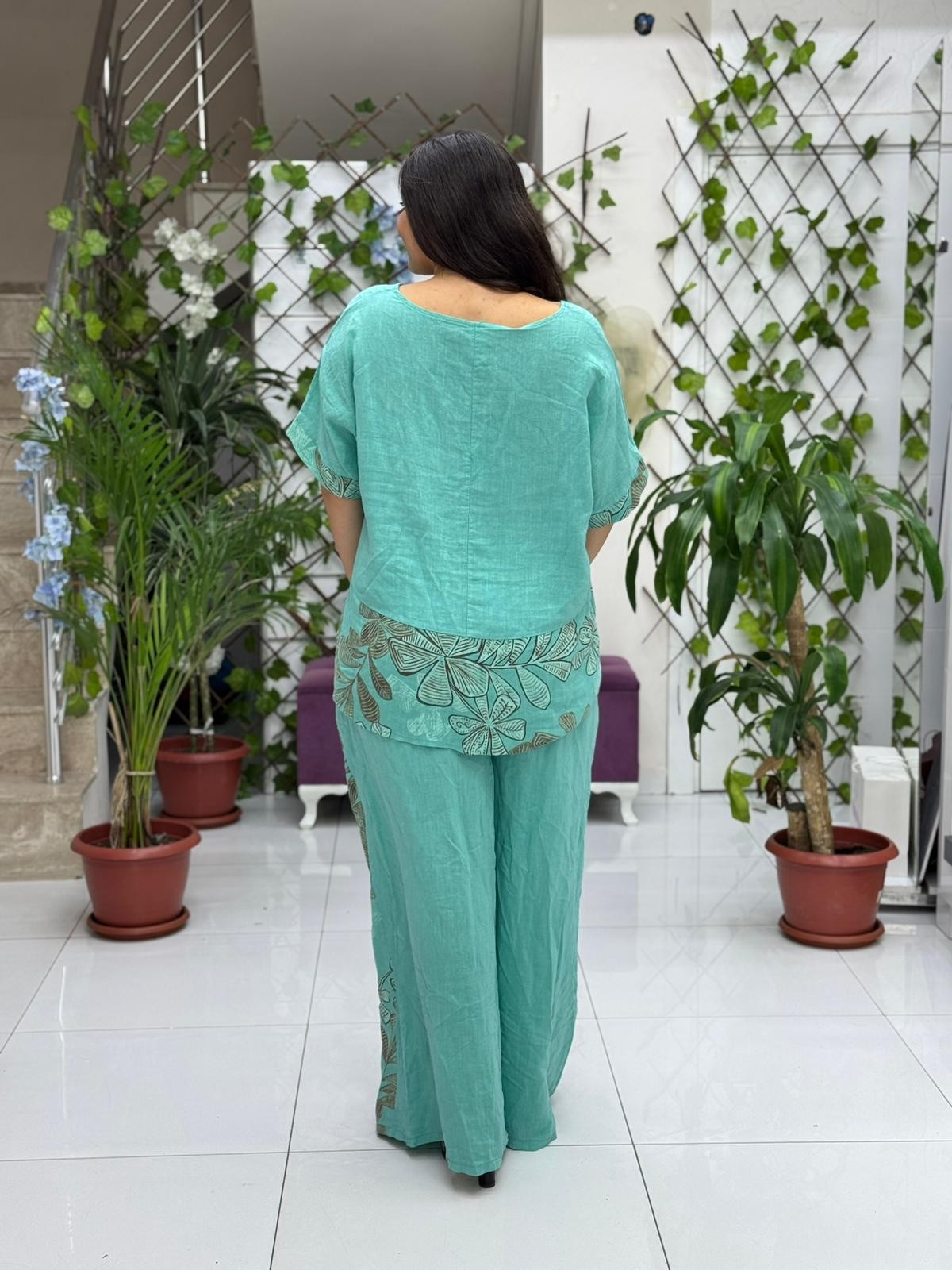 N10661 Traje Italiano Lino Ciruela