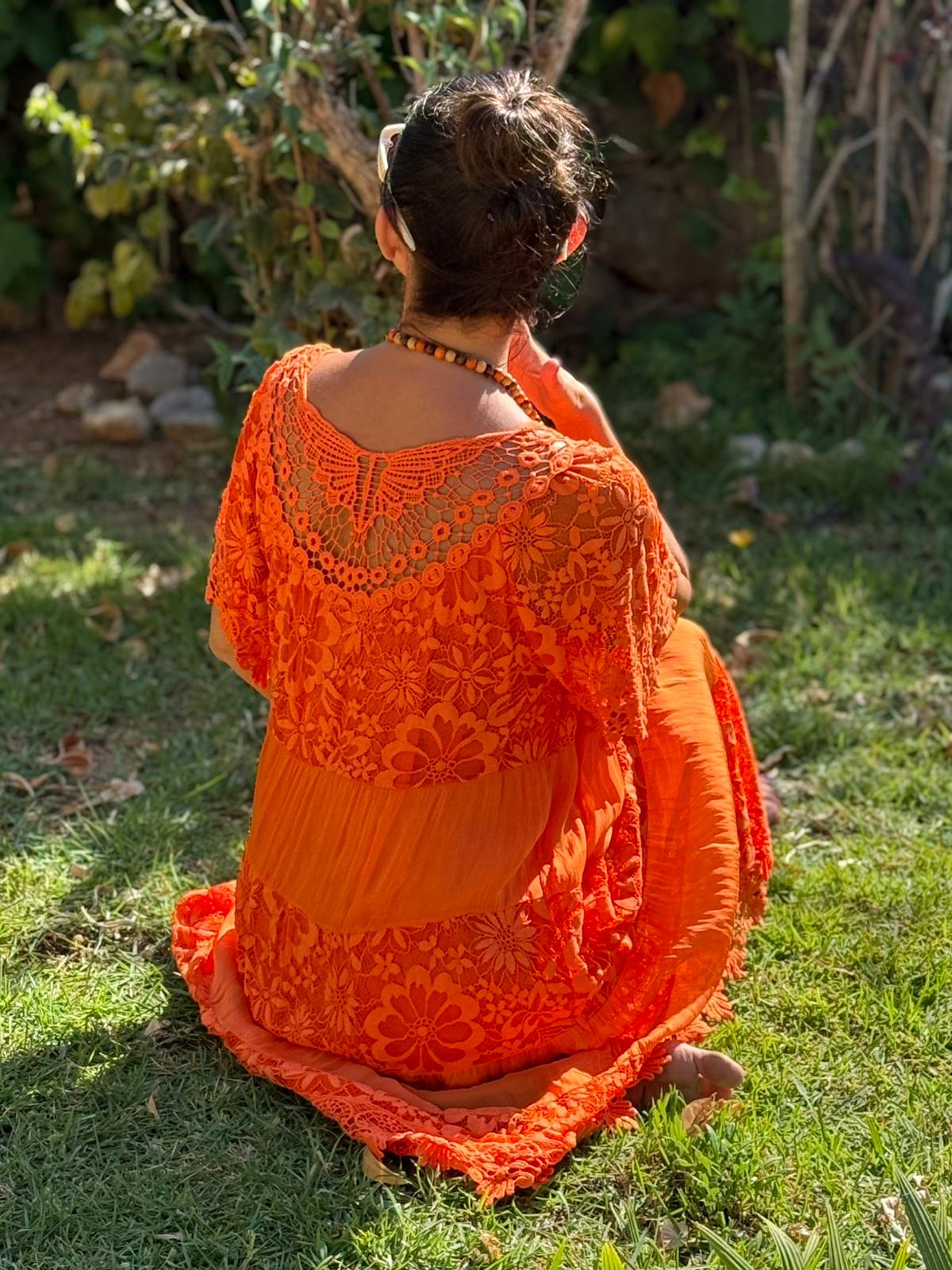 NCC10337 İtalyan İpek Elbise Oranj