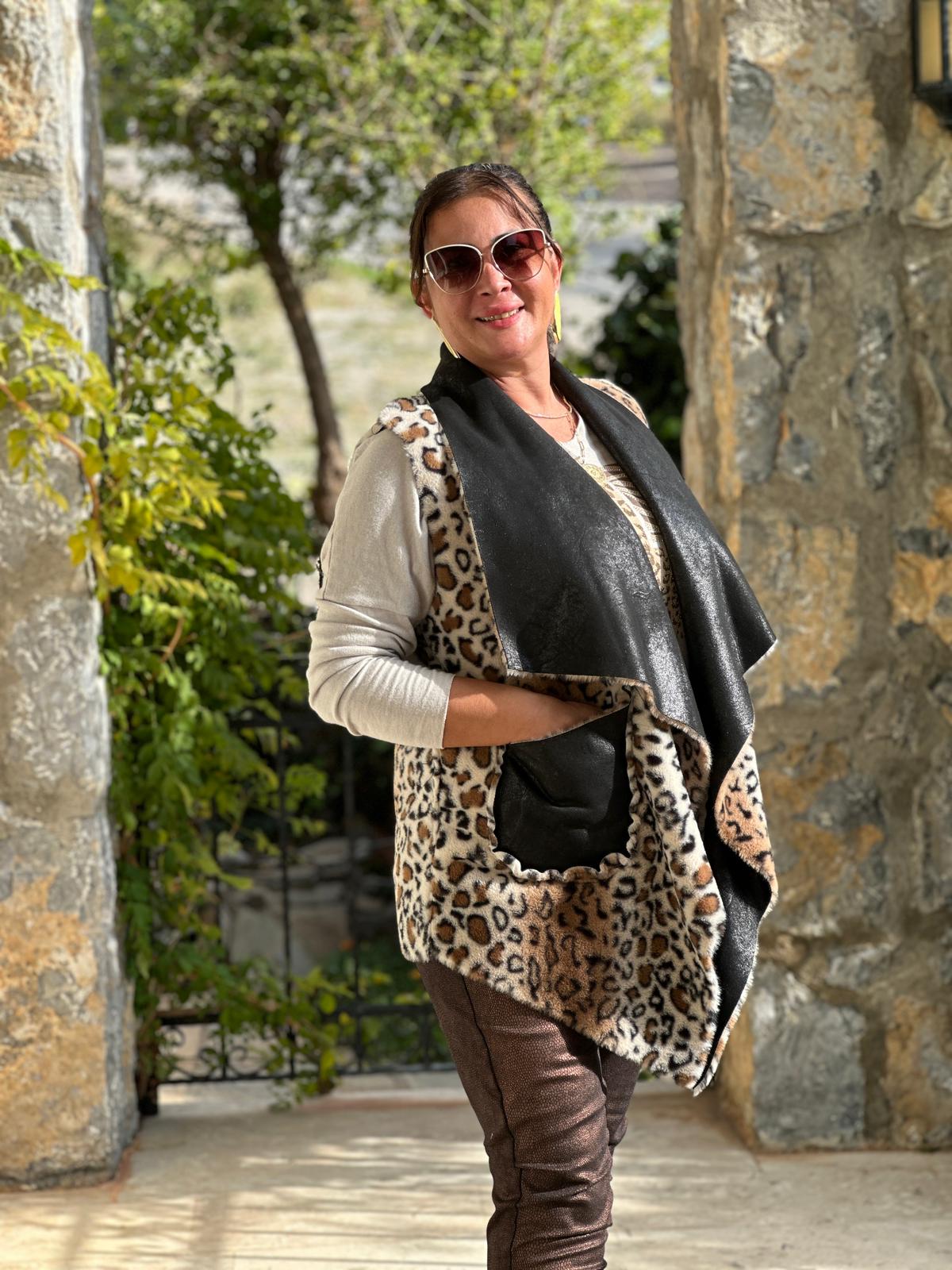 NC8470 İtalyan Çift Taraflı Nubuk-Kürk Yelek Siyah