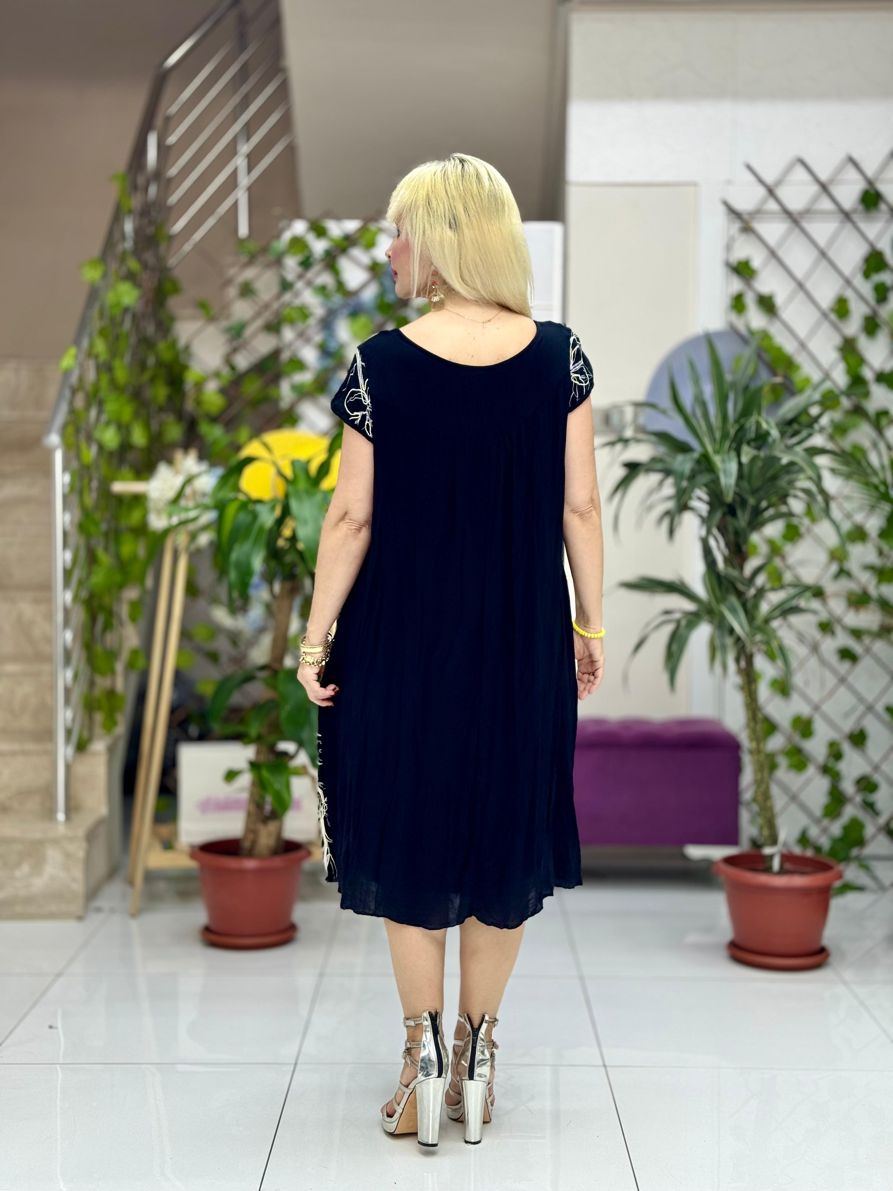 M1208 Vestido Voile Detalle Cuello Turquesa