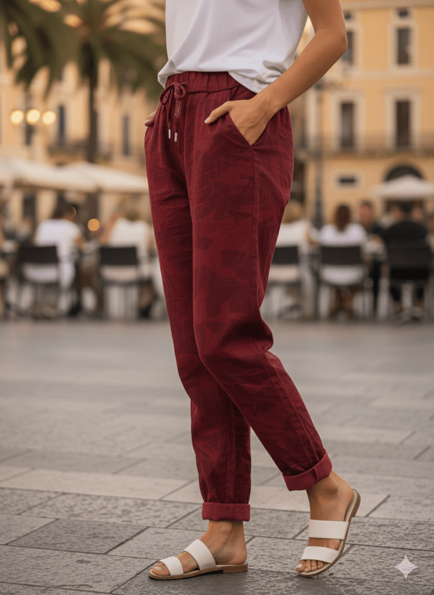 LS7312 Kamuflaj Desenli Likralı İtalyan Coton Pantolon Bordo