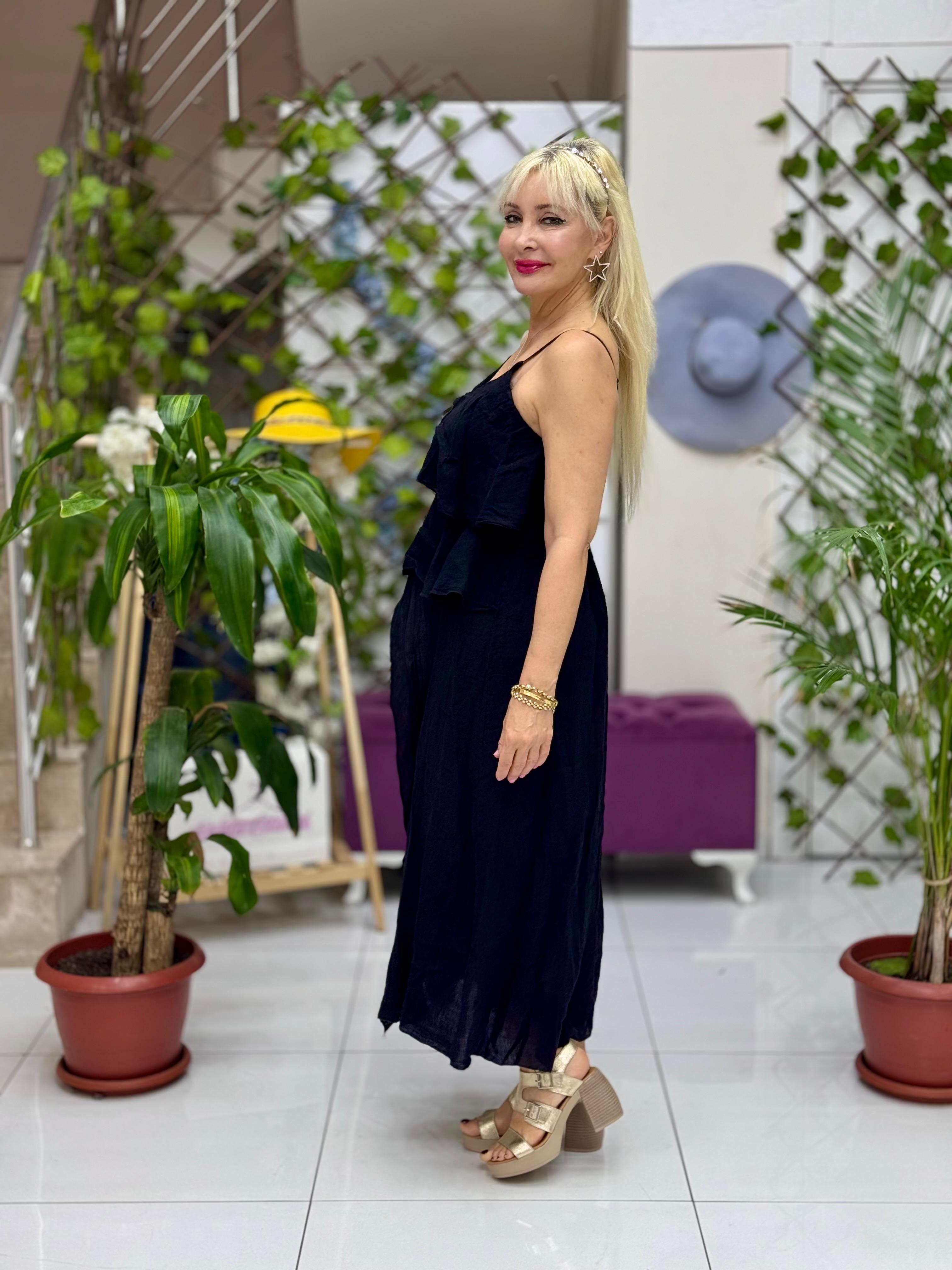 NC13179 İtalyan Keten Şortlu Takım Siyah
