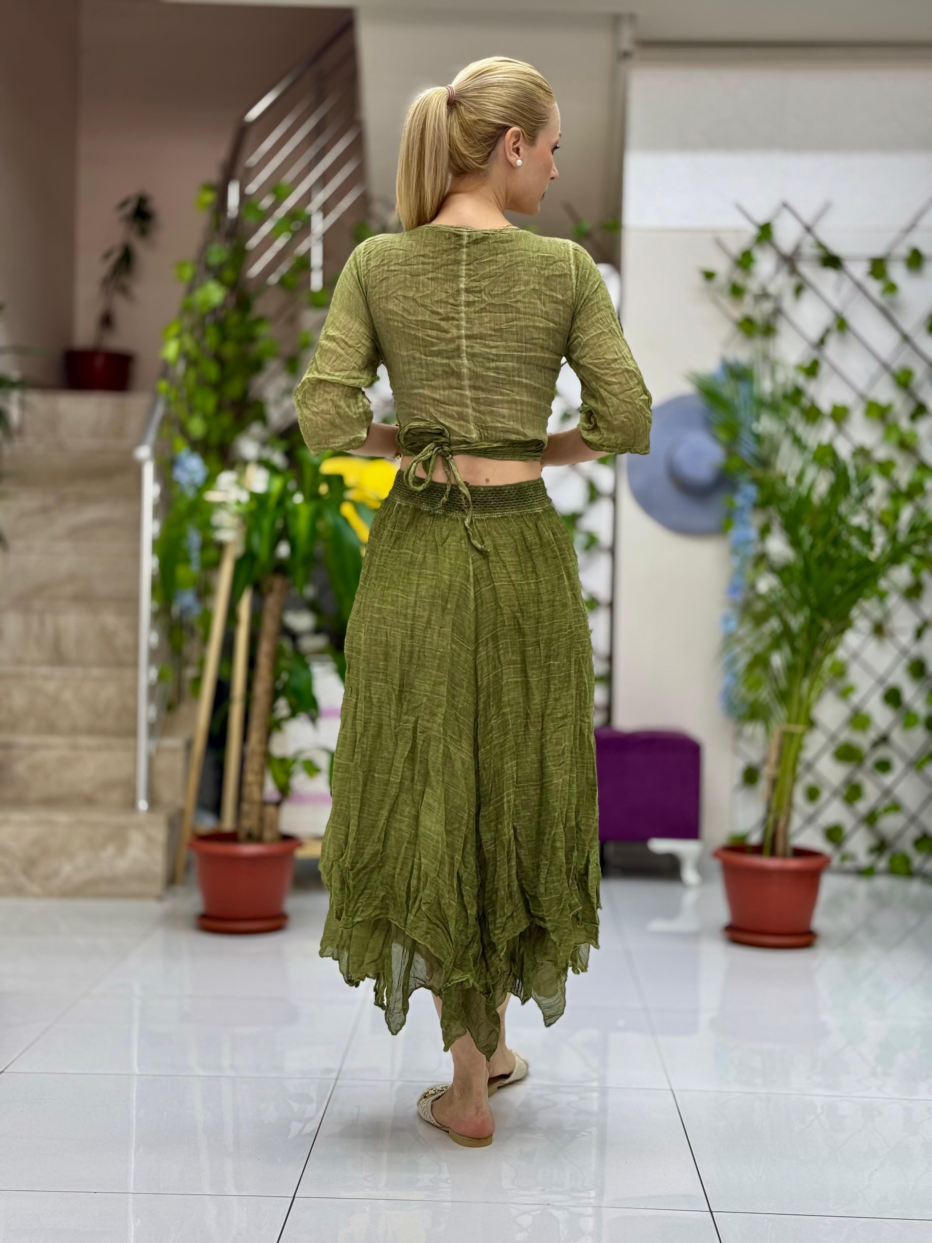 MR40303 Coton Etek Crop Takım Yeşil