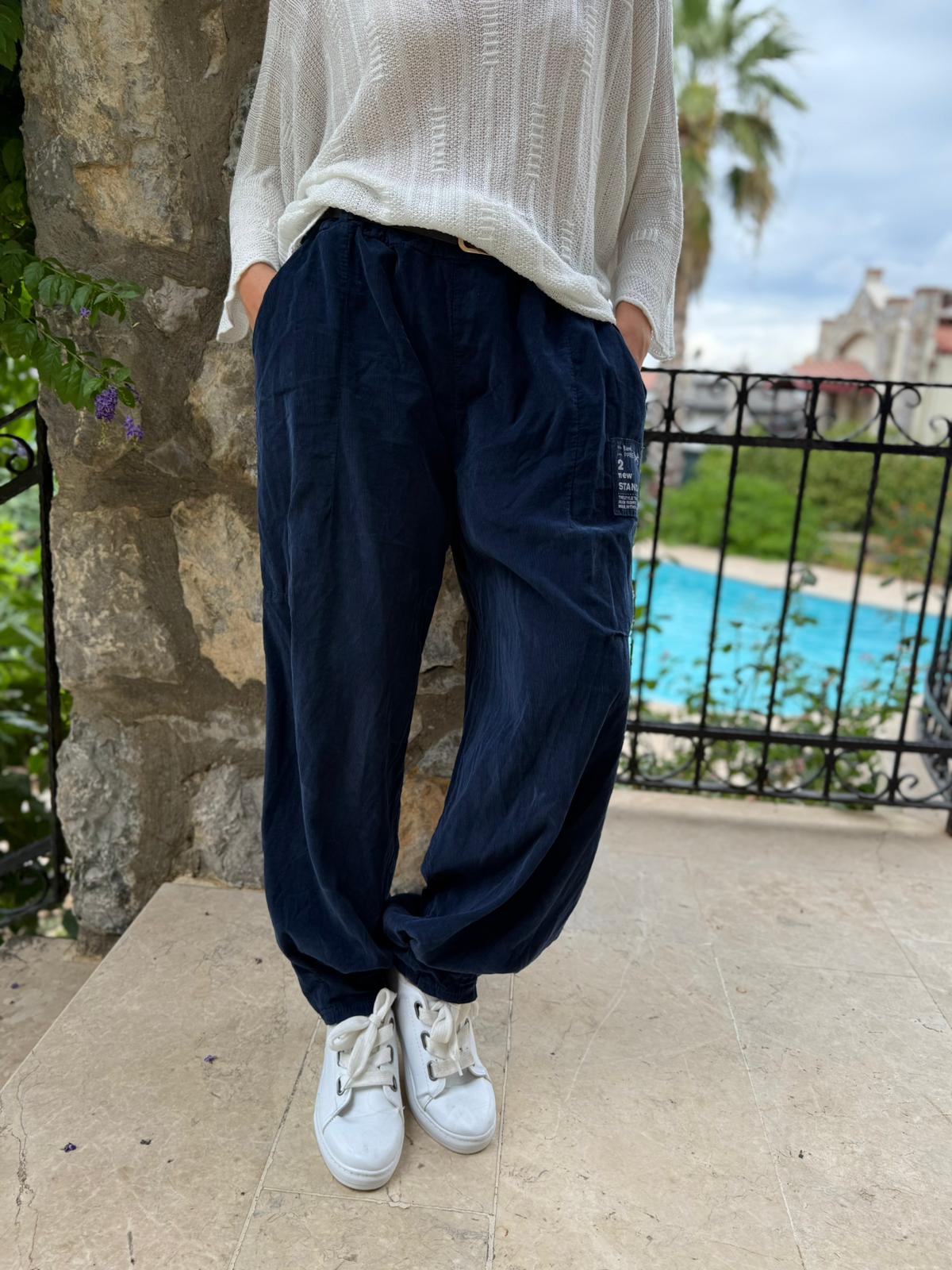 LS2203 İtalyan Kemerli Kadife Pantolon Lacivert