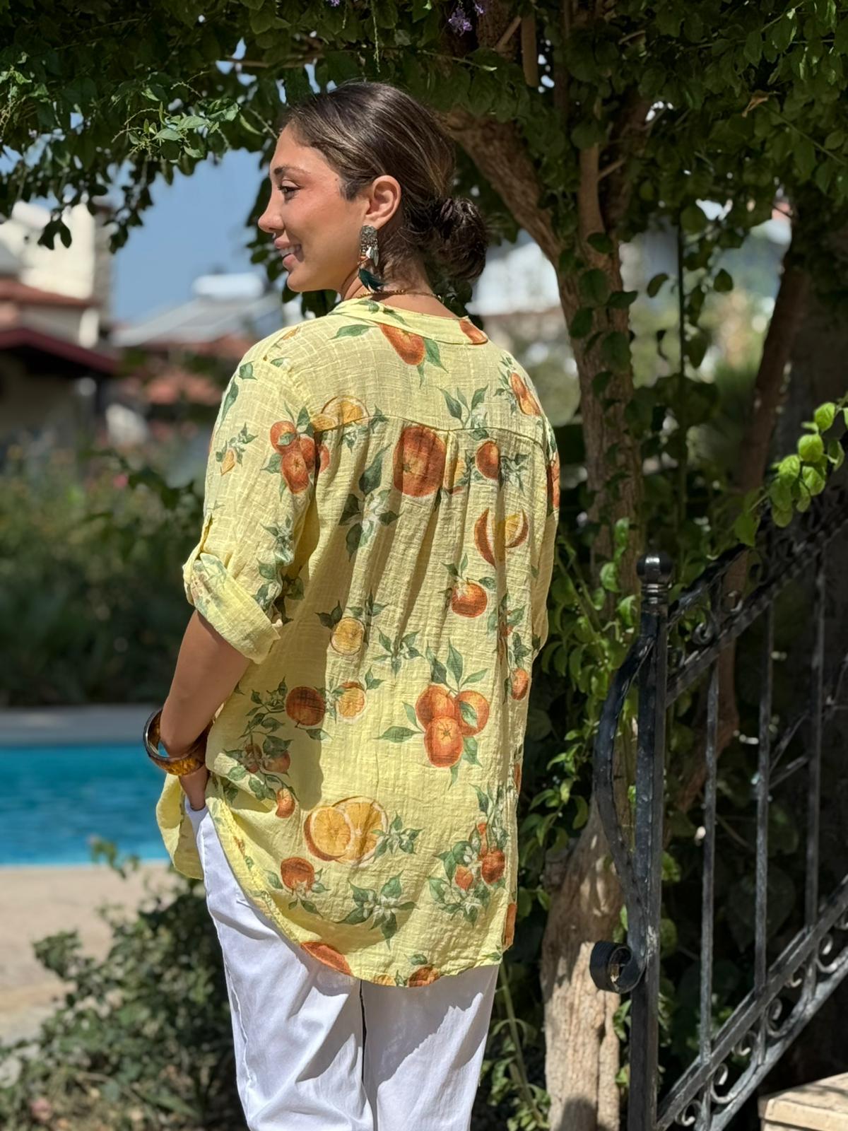 NC154553 İtalyan Pamuk Keten Bluz Sarı