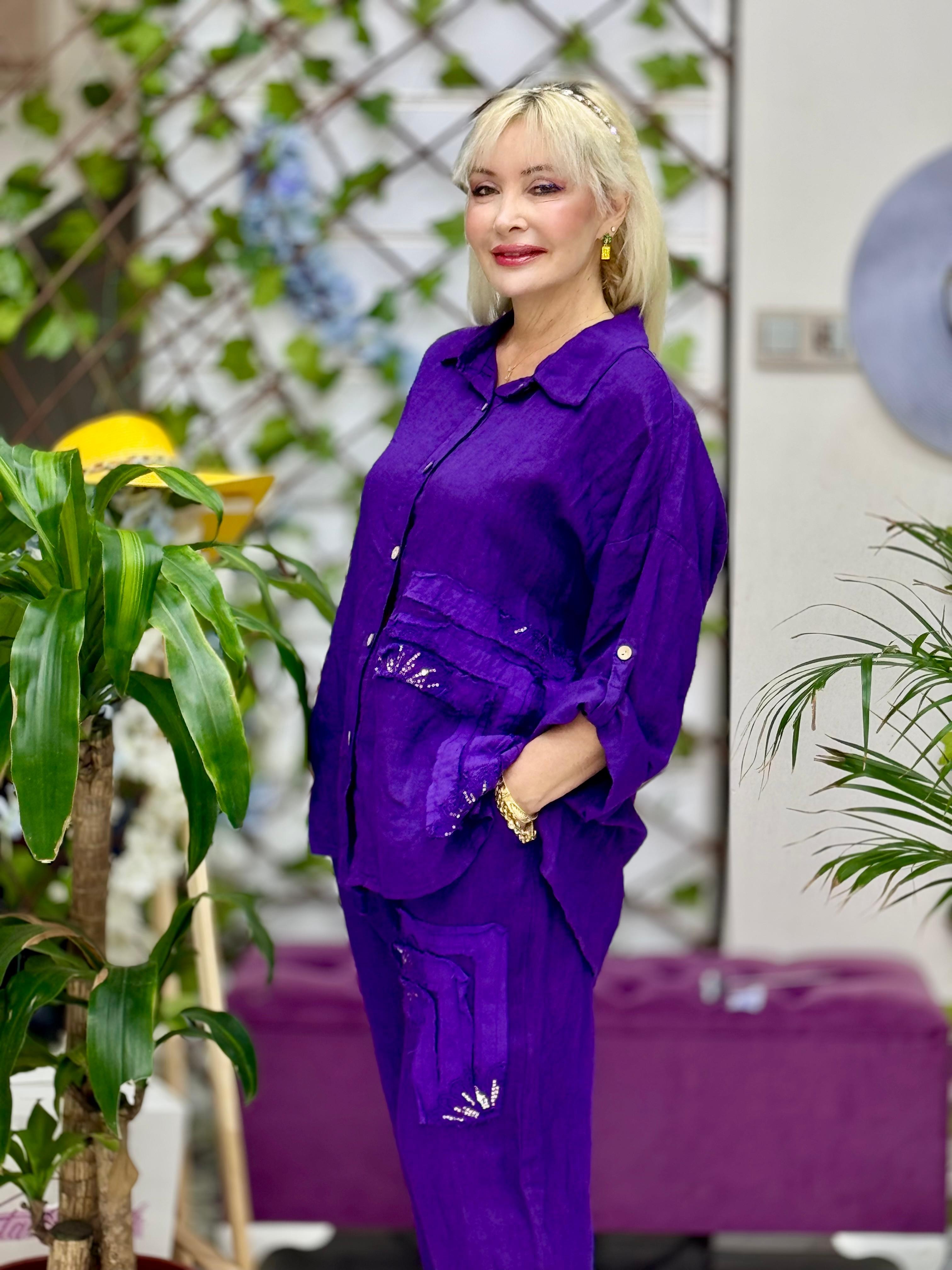 N10661 Traje Italiano Lino Ciruela