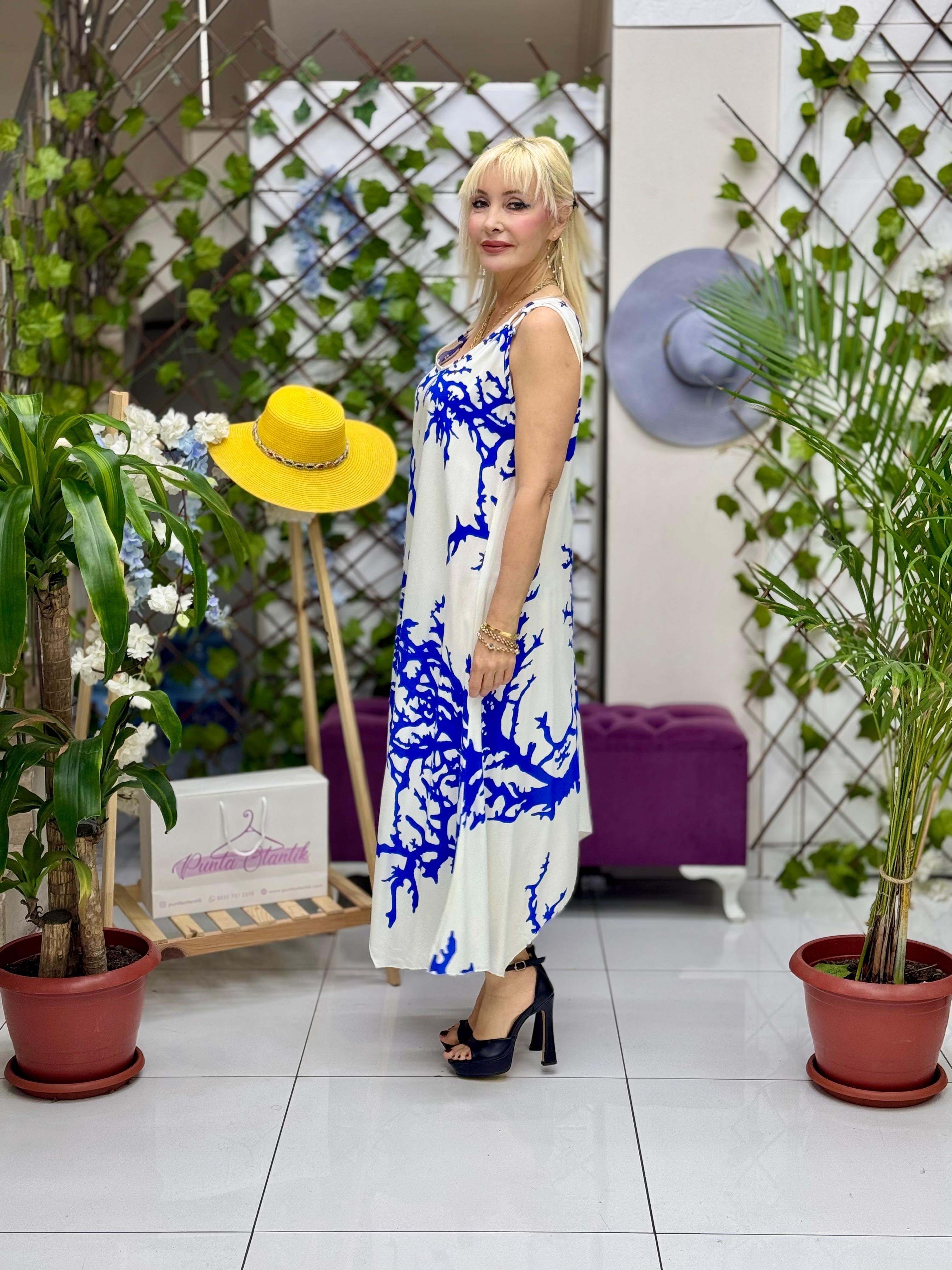 HL14034 Omzu Halkalı Askılı Viskon Hilal Elbise