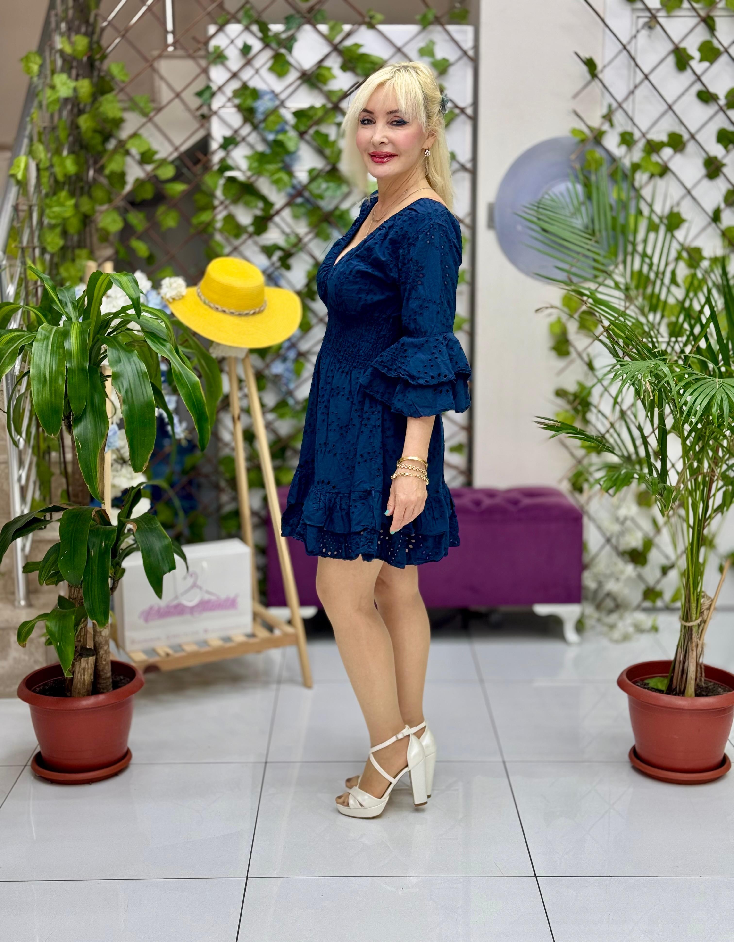 NC22428 İtalyan Mini Fisto Elbise Lacivert