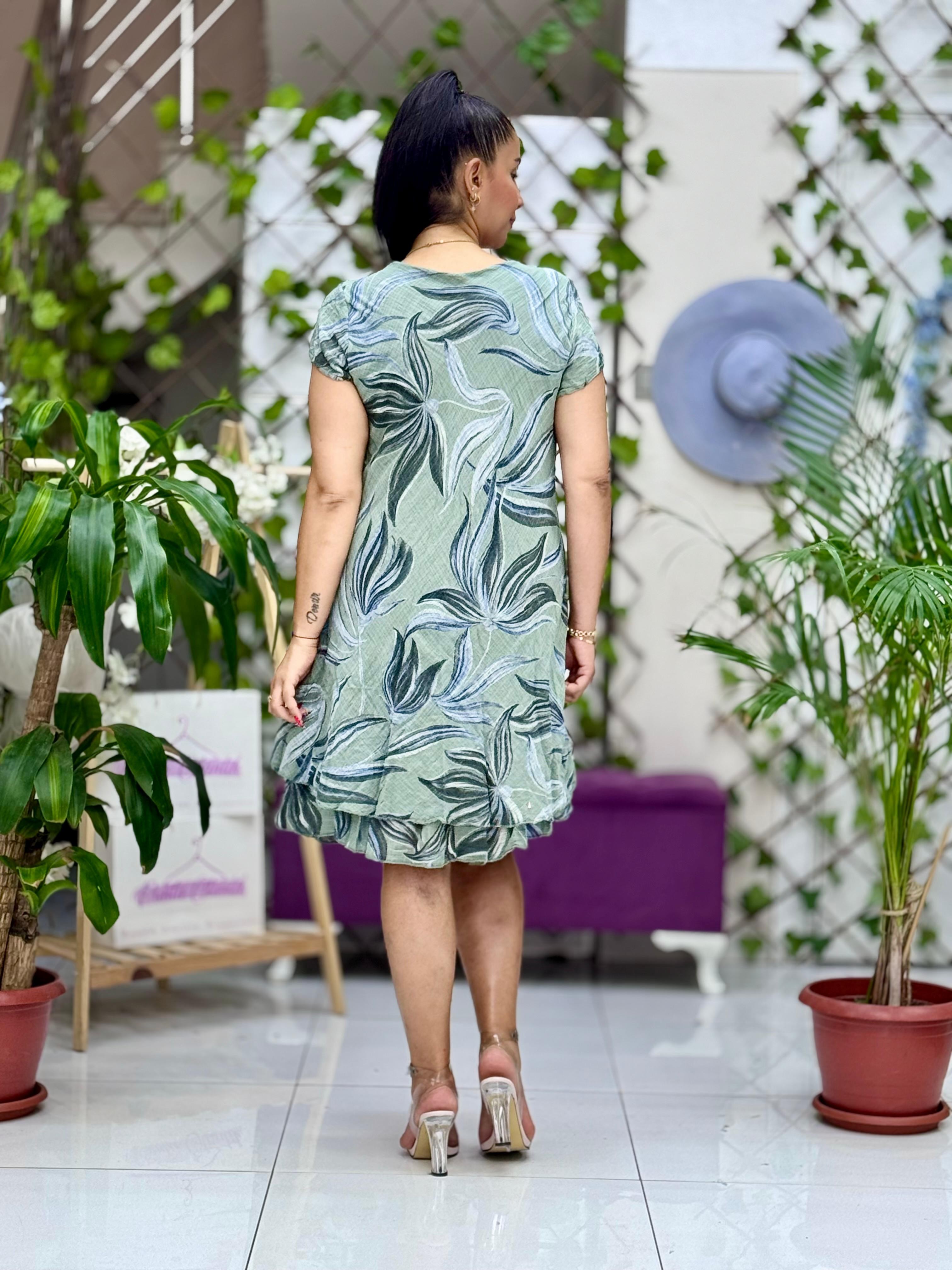 N5012-26 Vestido Italiano De Lino De Algodón Manga Corta Blanco