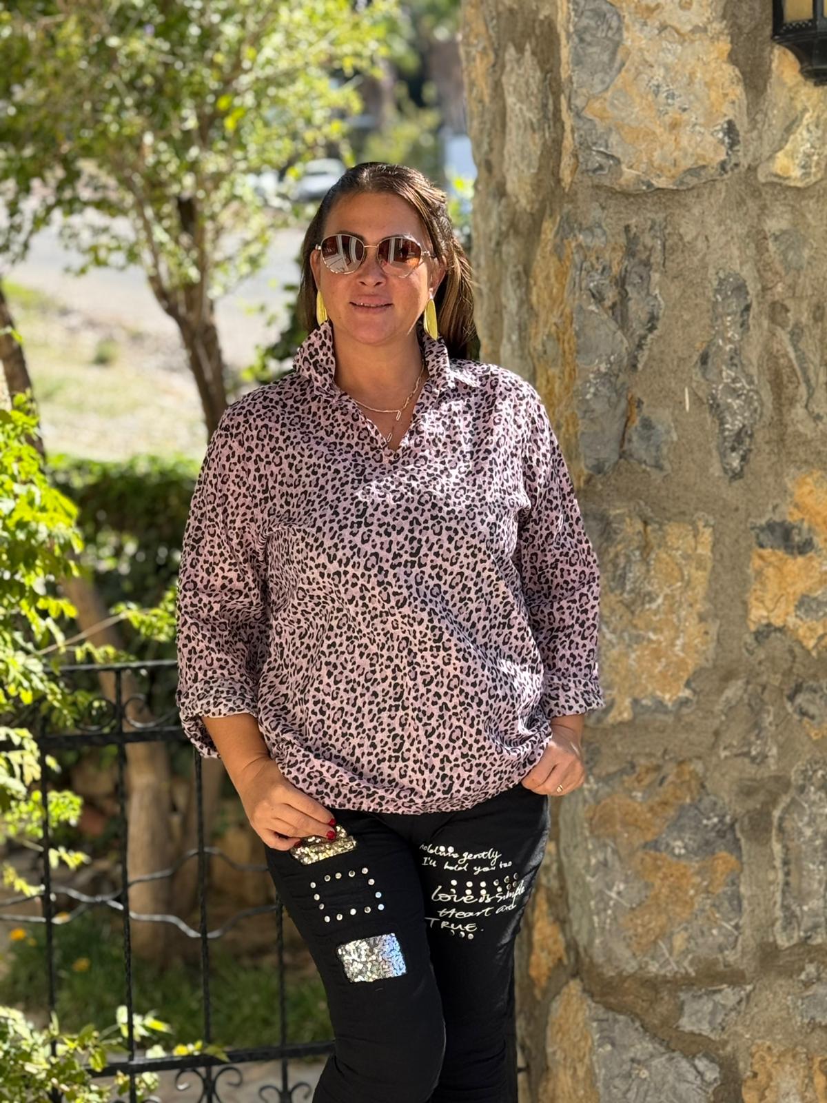 NC516020 İtalyan Leopar Desen Fularlı Erkek Yaka Kazak Lila