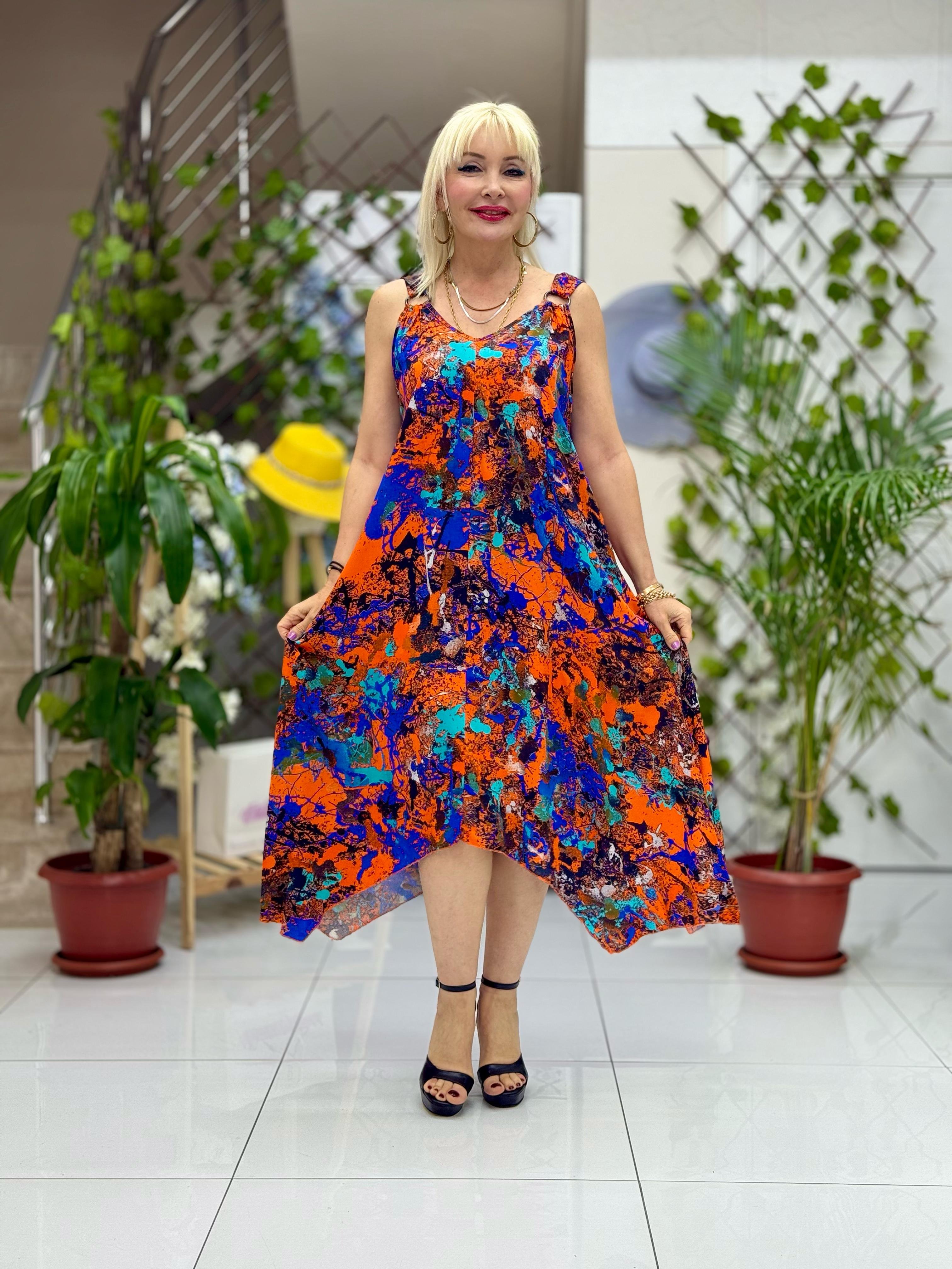 HL14014 Omzu Halkalı Askılı Viskon Hilal Elbise