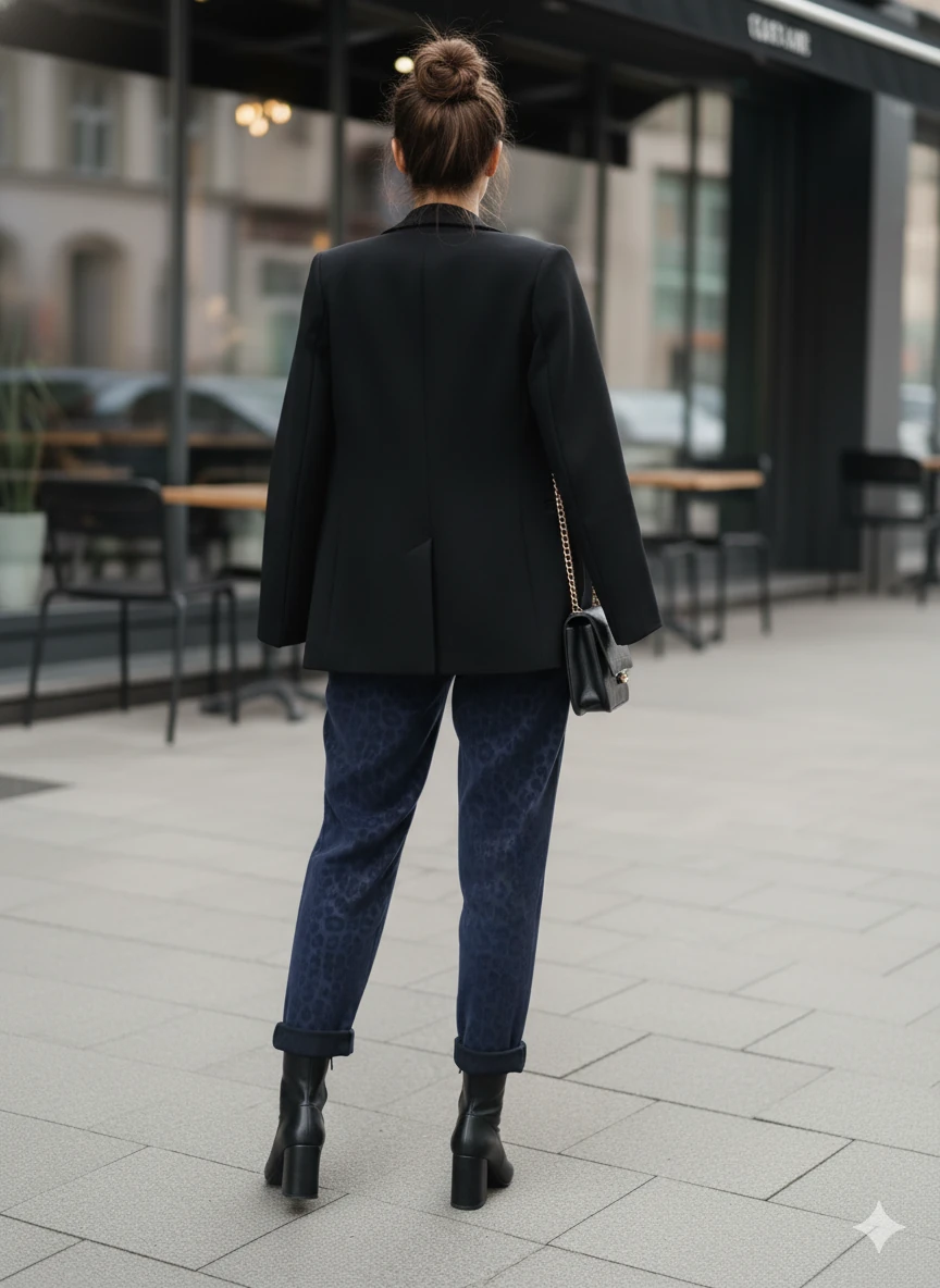 NC242976 italyan Leopar Desen Deri Pantolon Lacivert