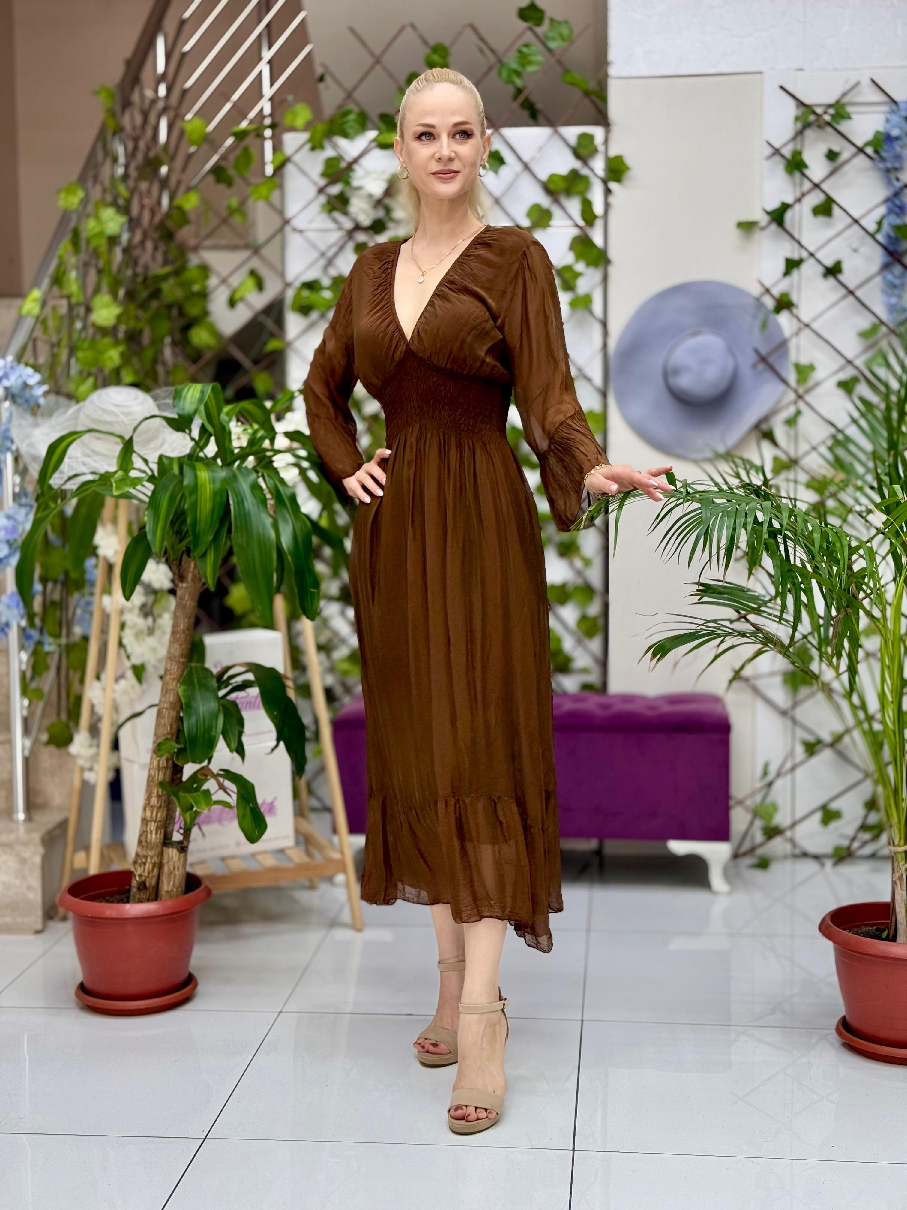 N510337 Vestido De Seda Italiana Beige