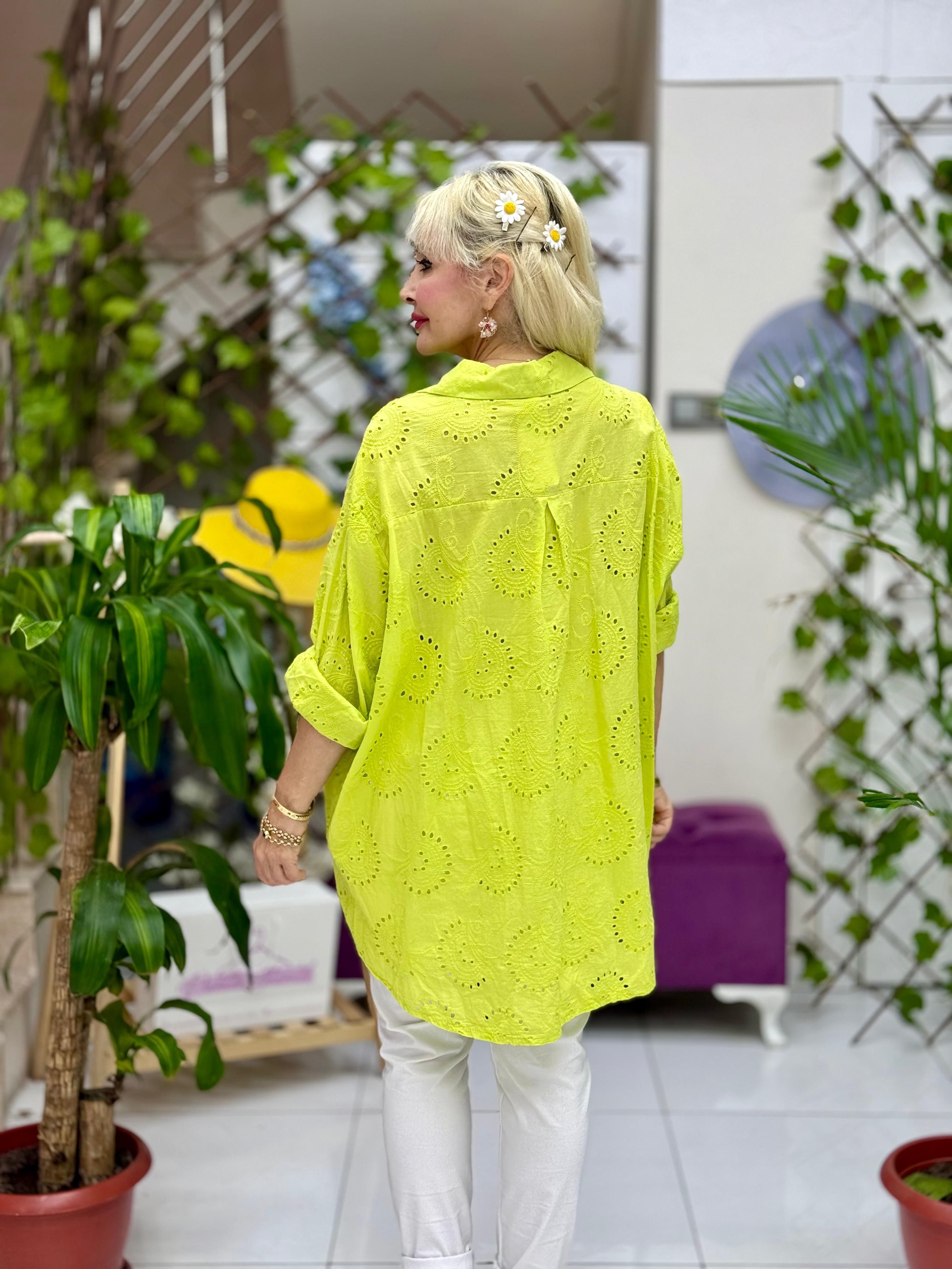 YG3731 İtalyan Brodeli Tunik Gömlek Fıstık