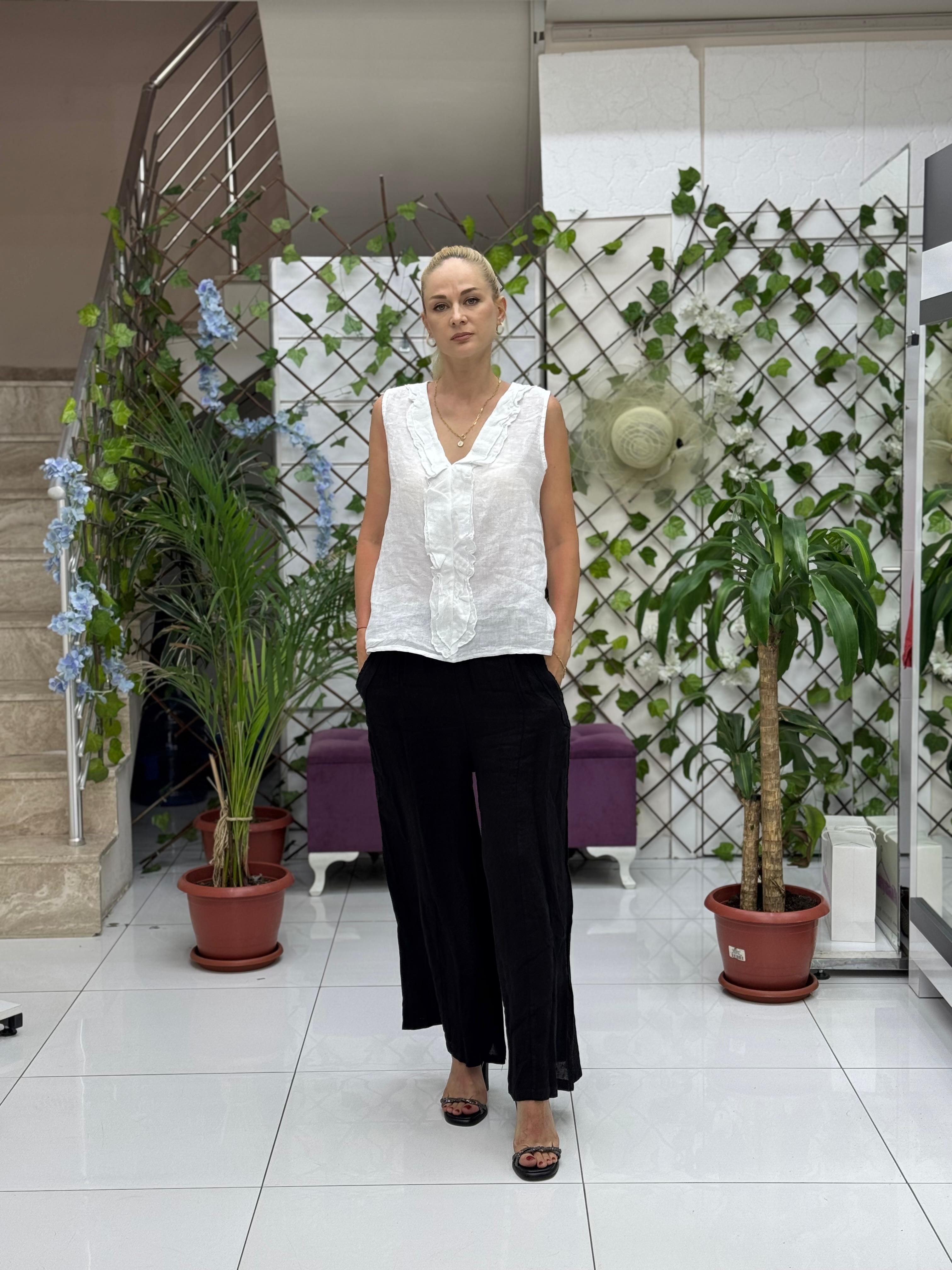 N23003 Blusa Lino Algodón Italiano Visón