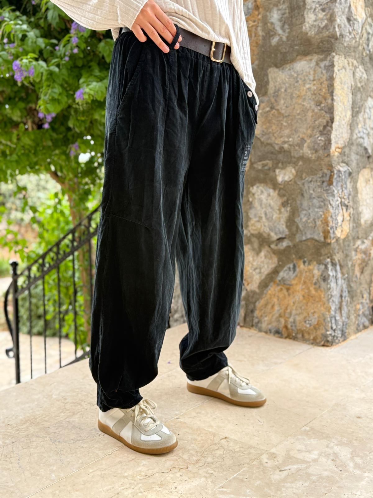 LS2203 İtalyan Kemerli Kadife Pantolon Siyah