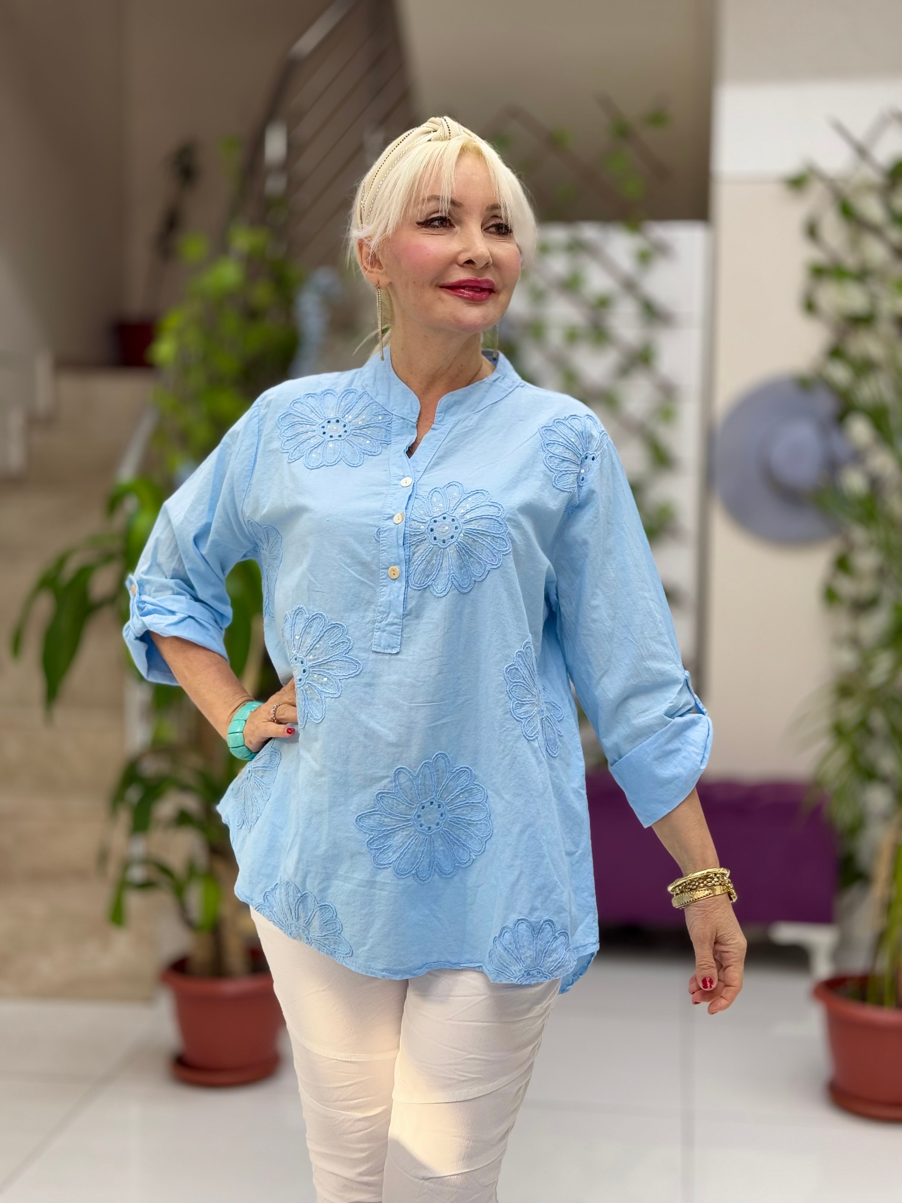 YG20011 İtalyan Papatya Pul Payet Coton Bluz Bebemavi