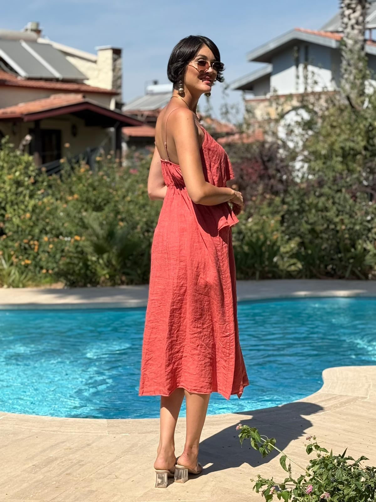 NC13179 İtalyan Keten Şortlu Takım Kiremit