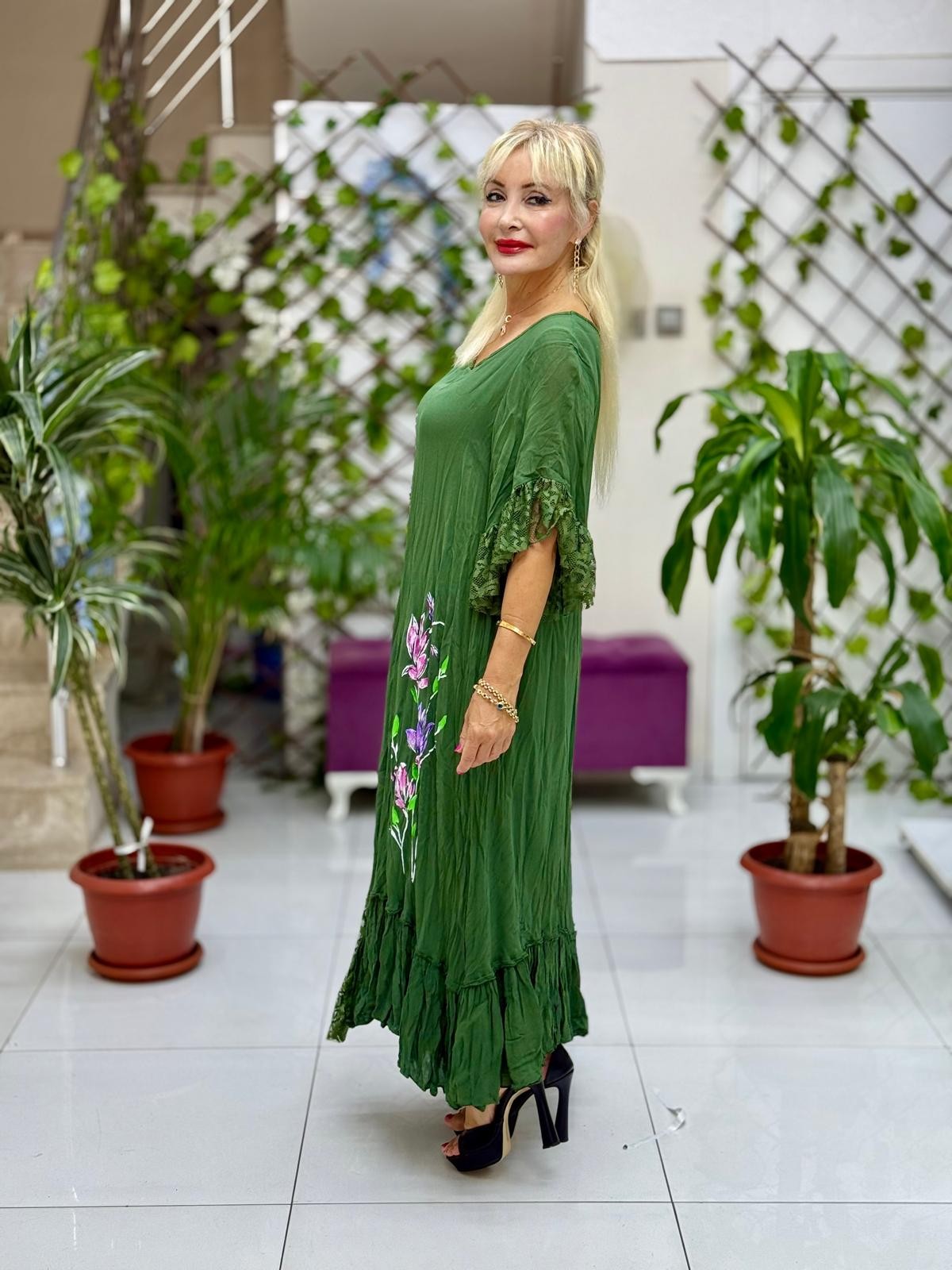 Vestido de gasa con detalle de cuello M1150 Saks