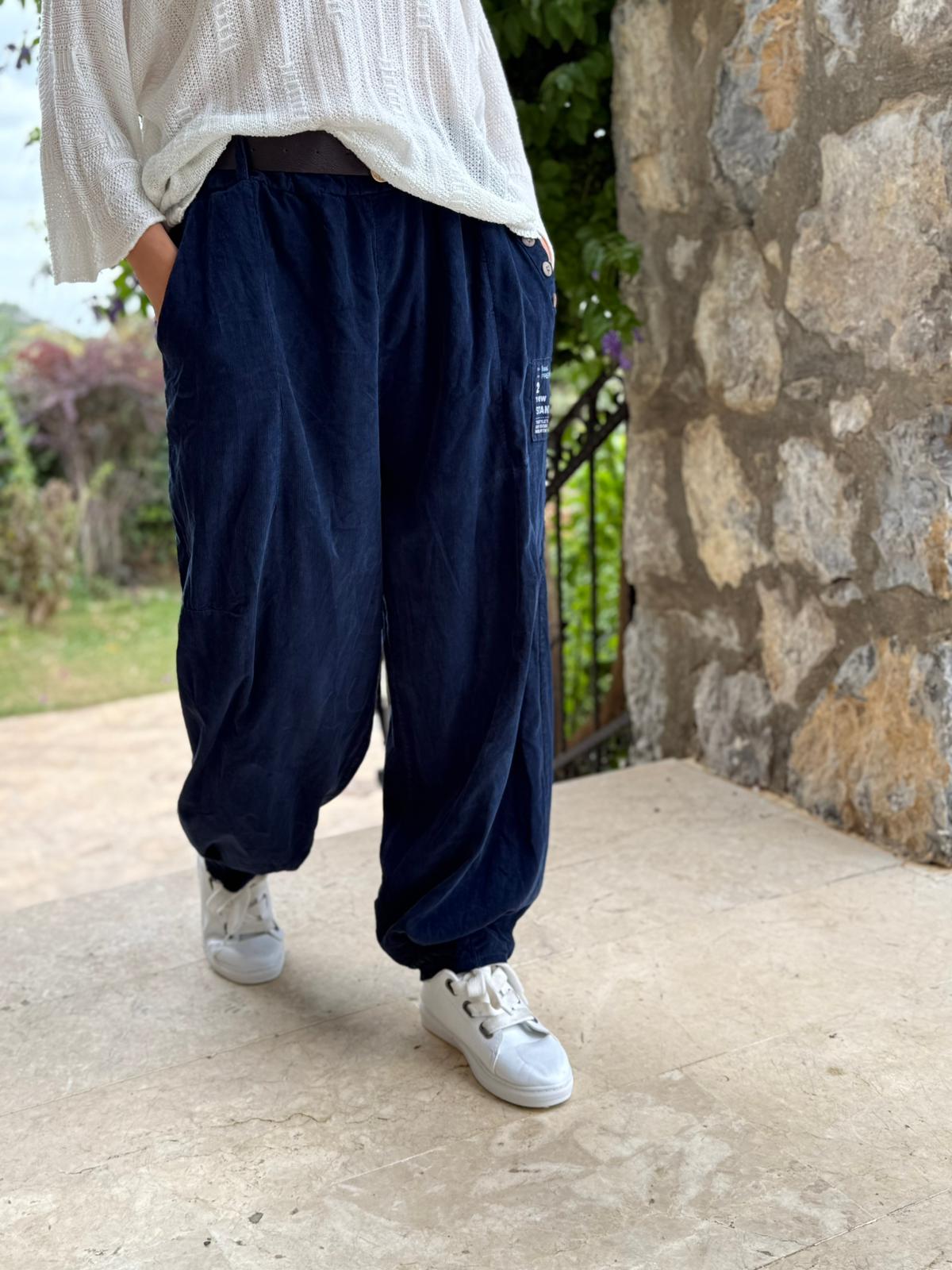 LS2203 İtalyan Kemerli Kadife Pantolon Lacivert