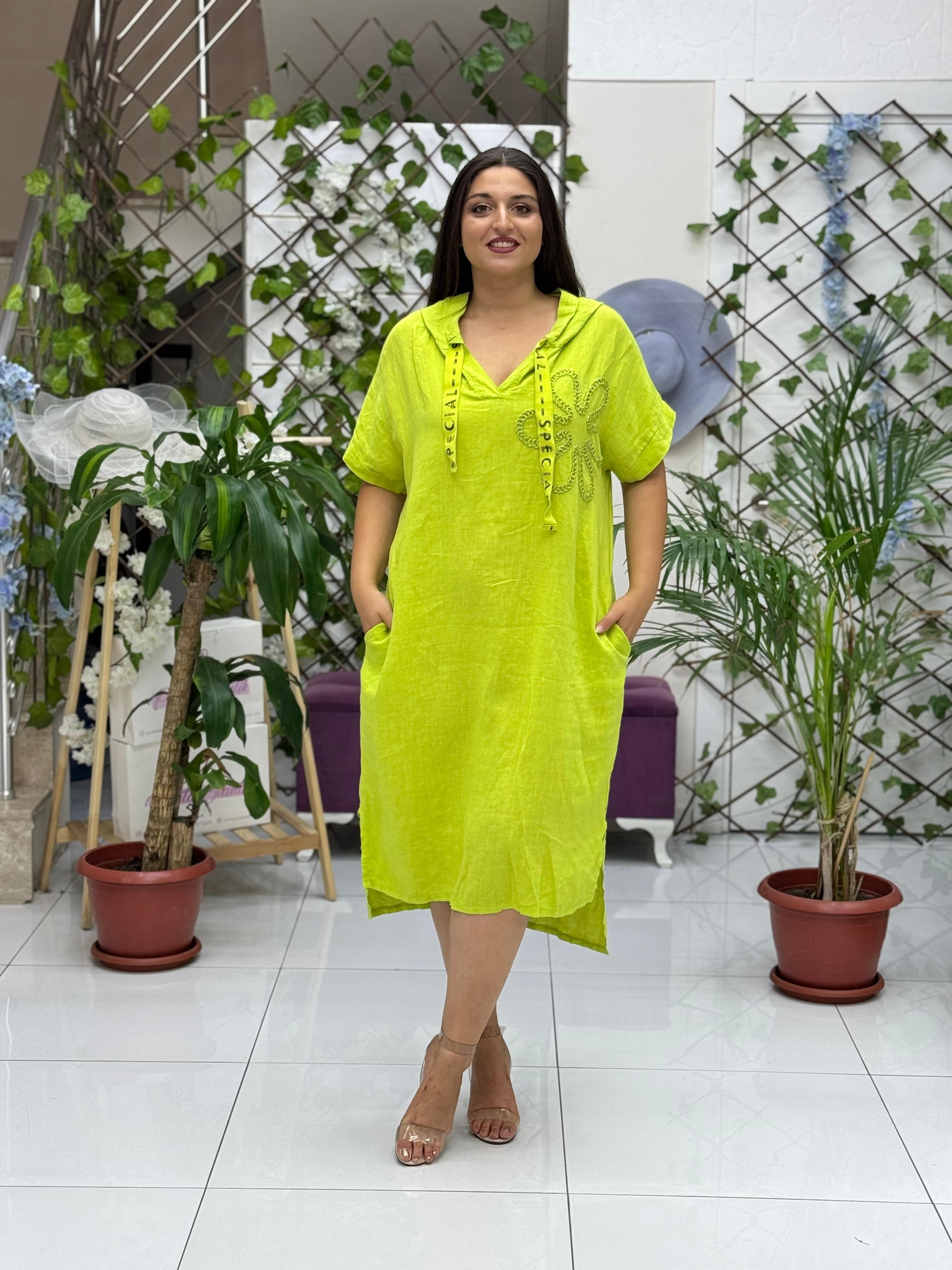 N19118 Vestido Lino Italiano Azul