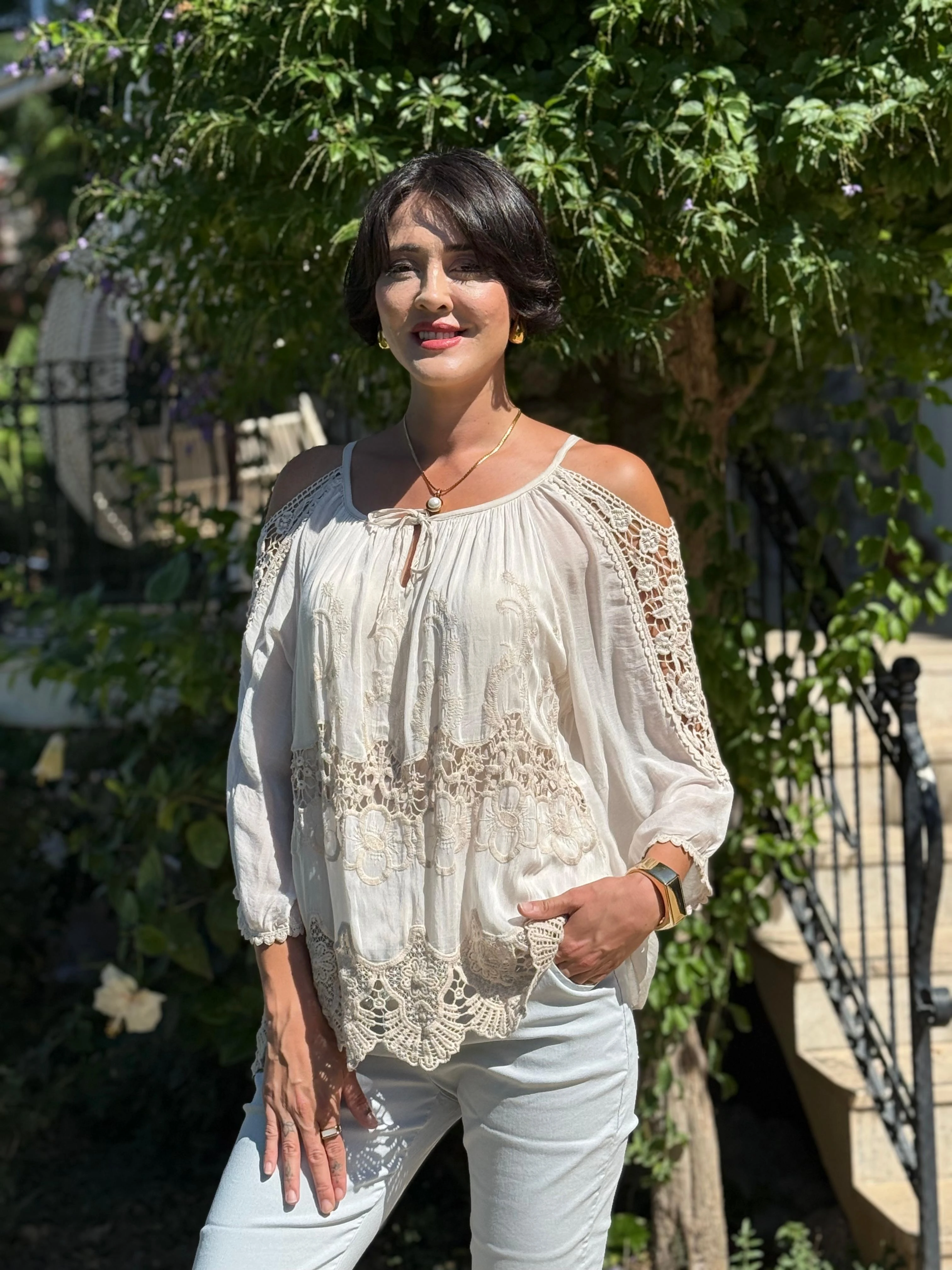 NC9740 İtalyan İpek Bluz Bej