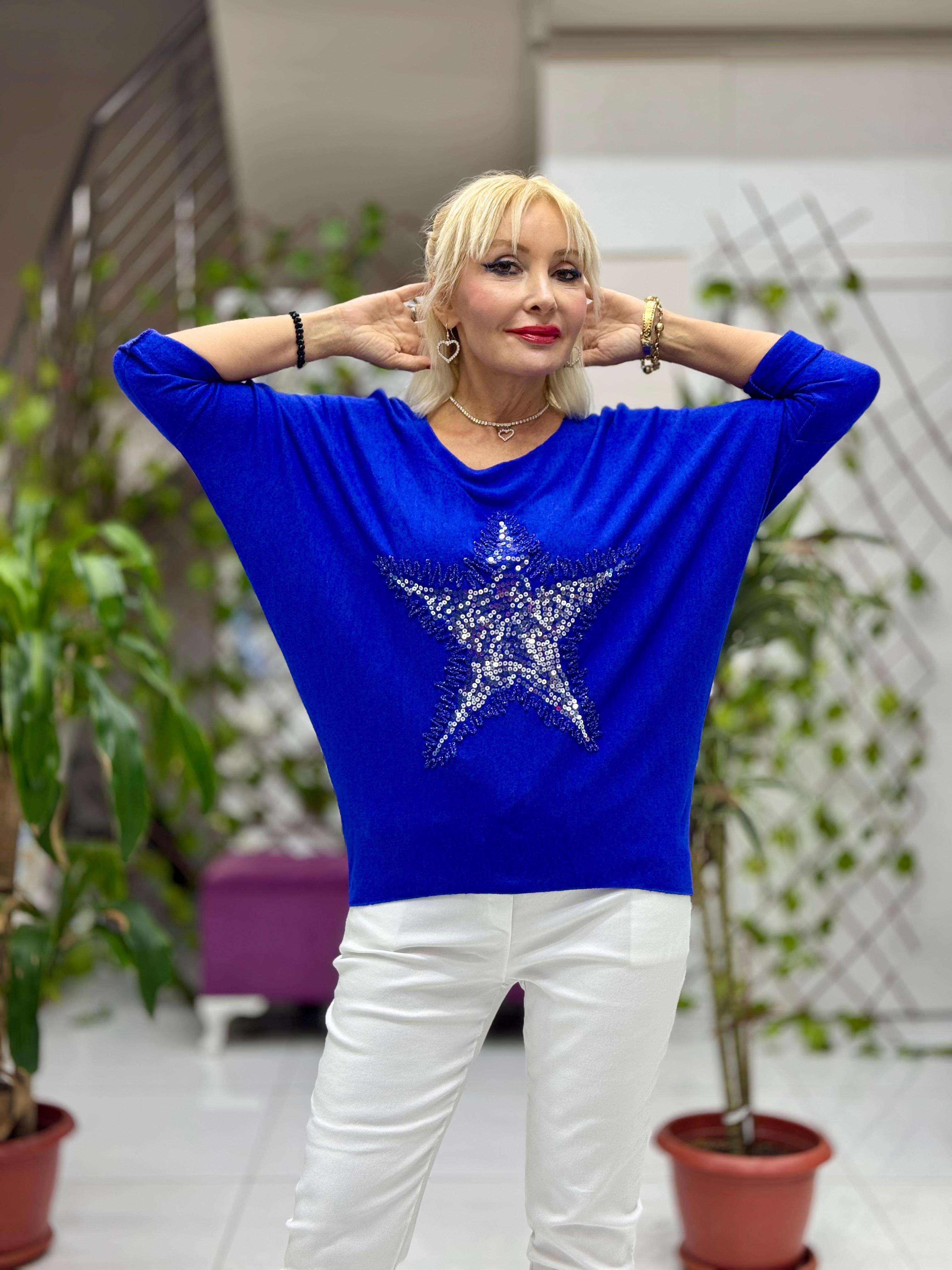 NC1778 İtalyan Yıldız desen Pulpayetli Bluz Saks
