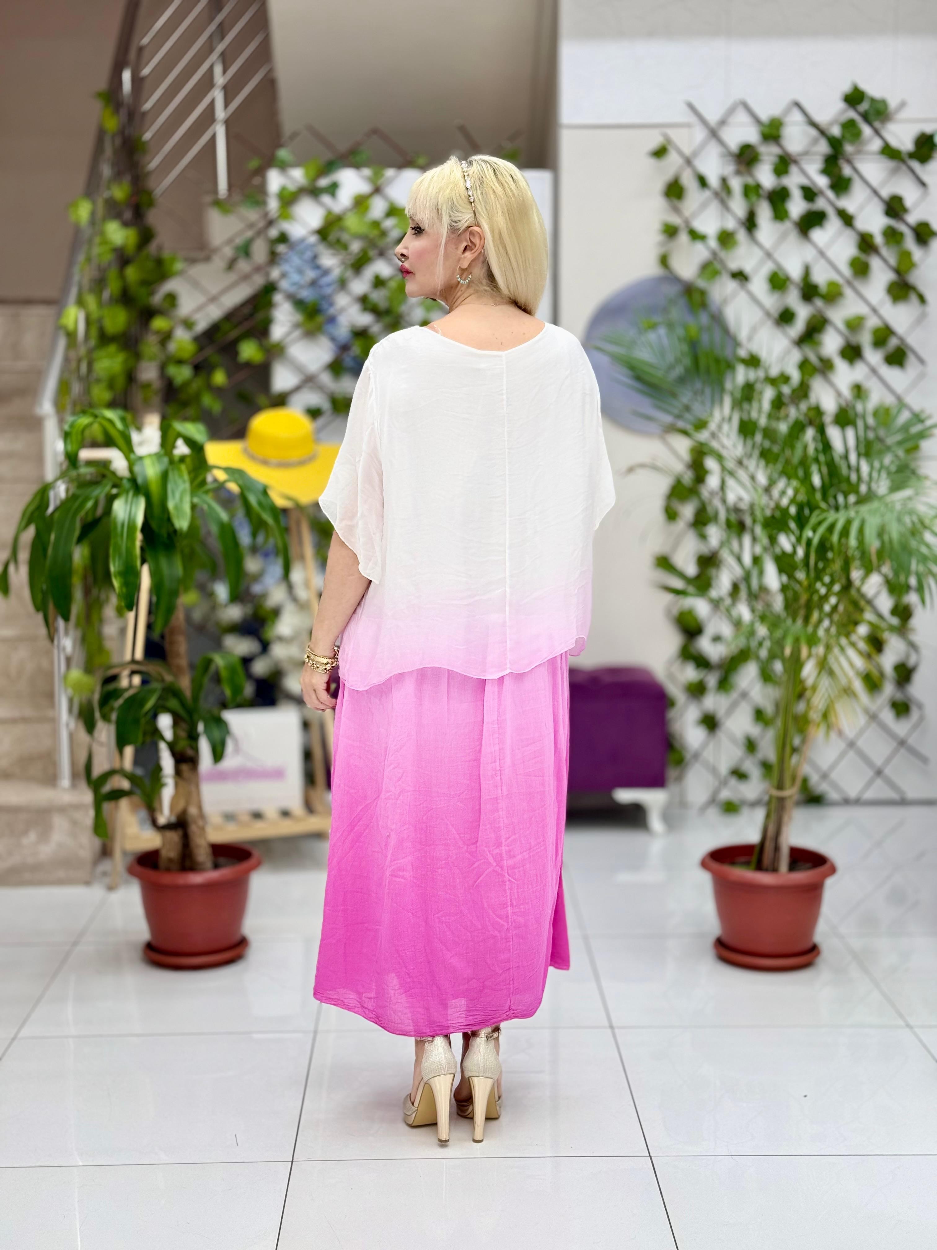 YG5041 Çiçek Desen İpek Coton Elbise Pembe