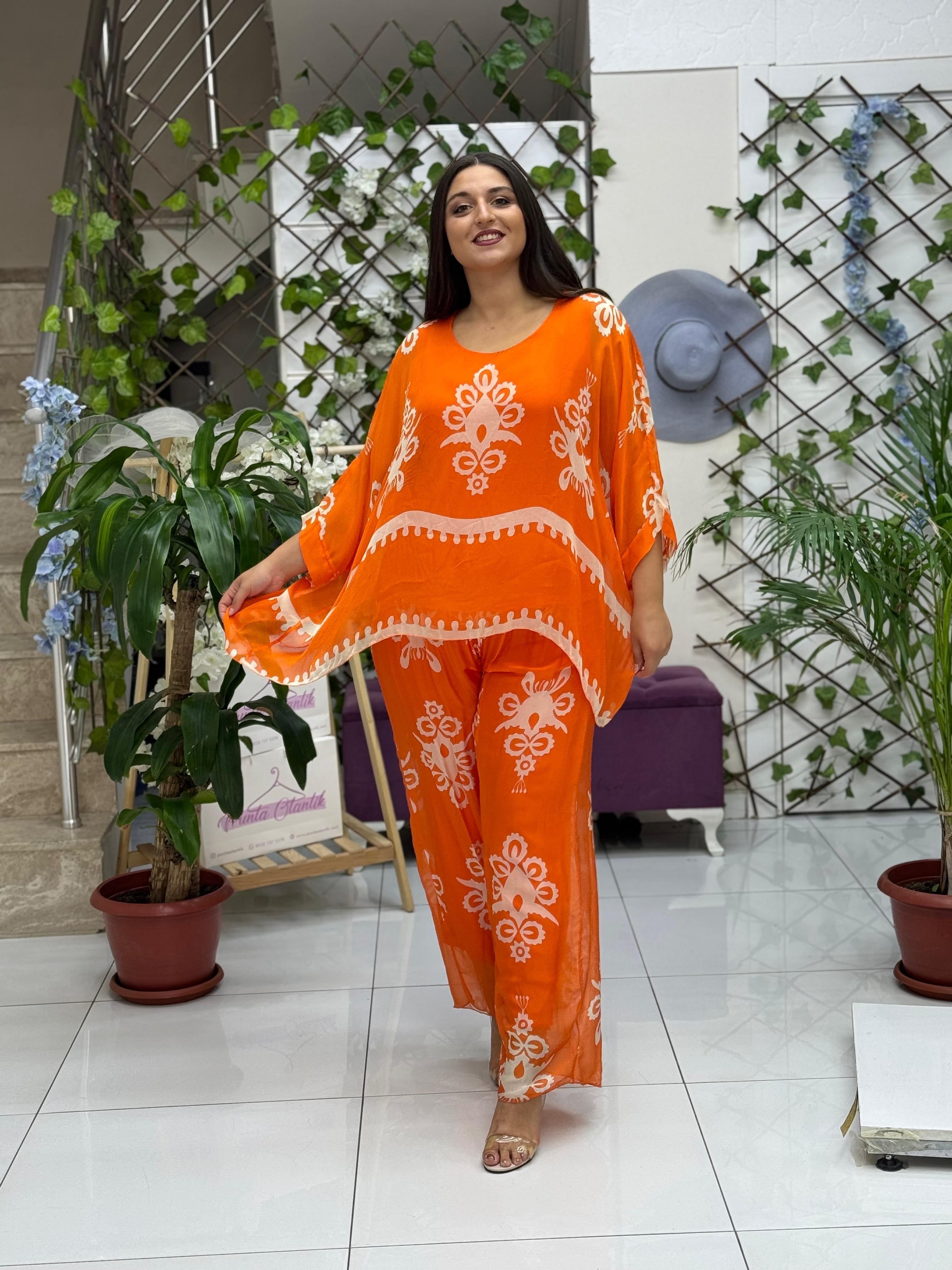 Y2065 Conjunto de seda satinada italiana Naranja