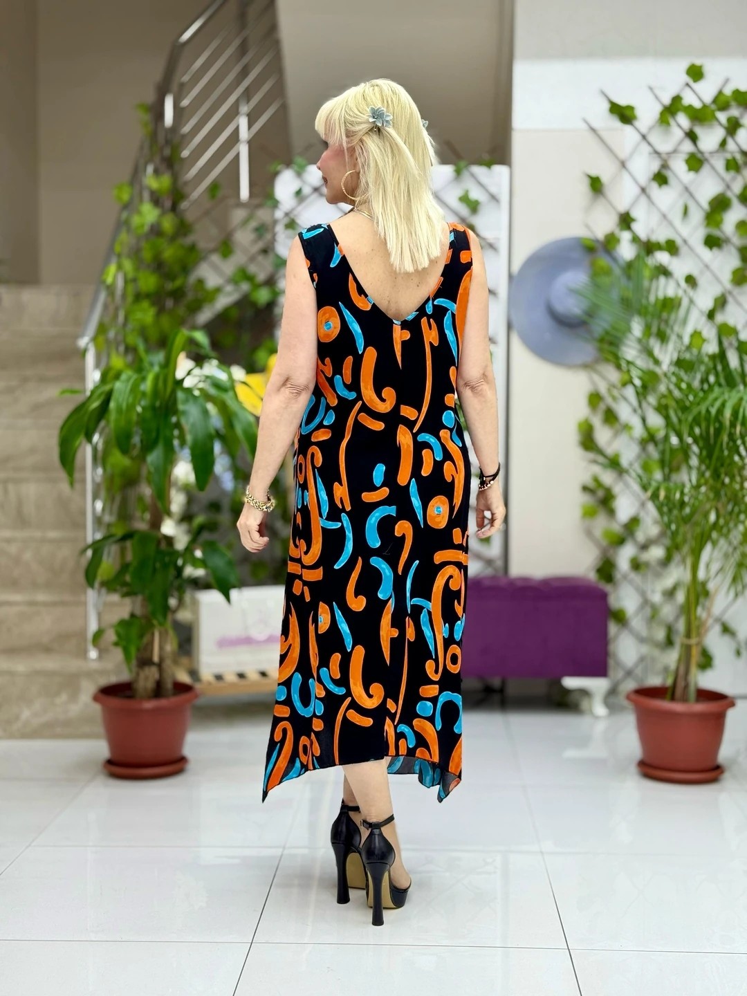 HL14007 Omzu Halkalı Askılı Viskon Hilal Elbise
