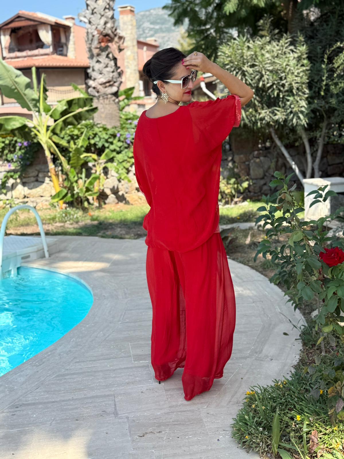 P3009 Traje italiano de seda con lentejuelas Rojo