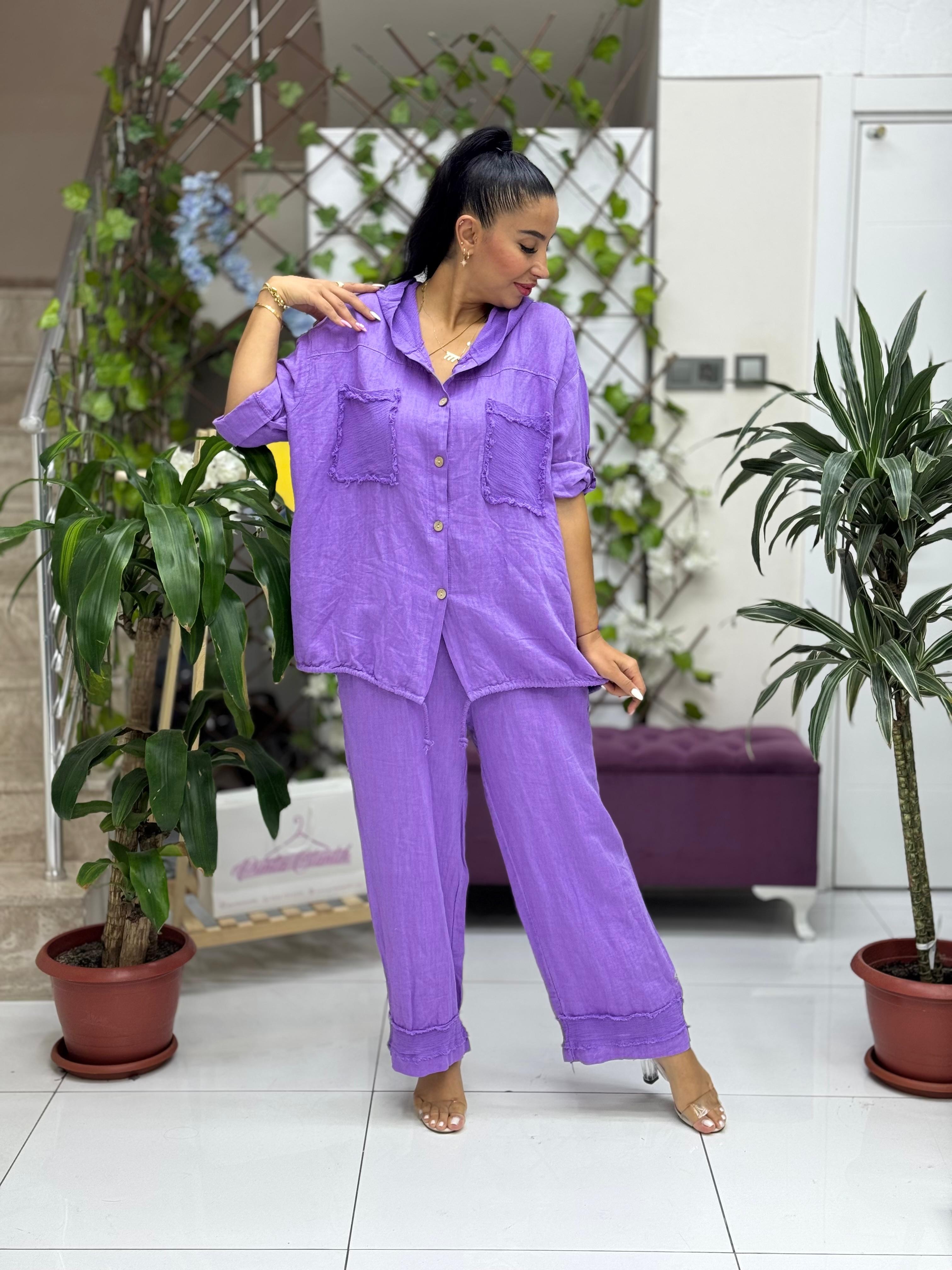 N10661 Traje Italiano Lino Ciruela